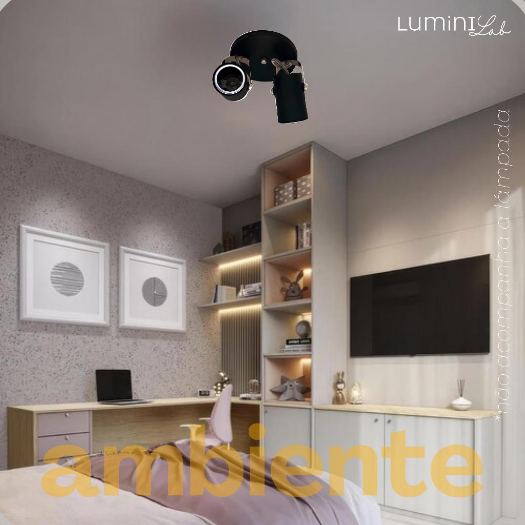 Spot Moderno Aluminio Teto 2 Luzes GU10 Bivolt Lumini Lab