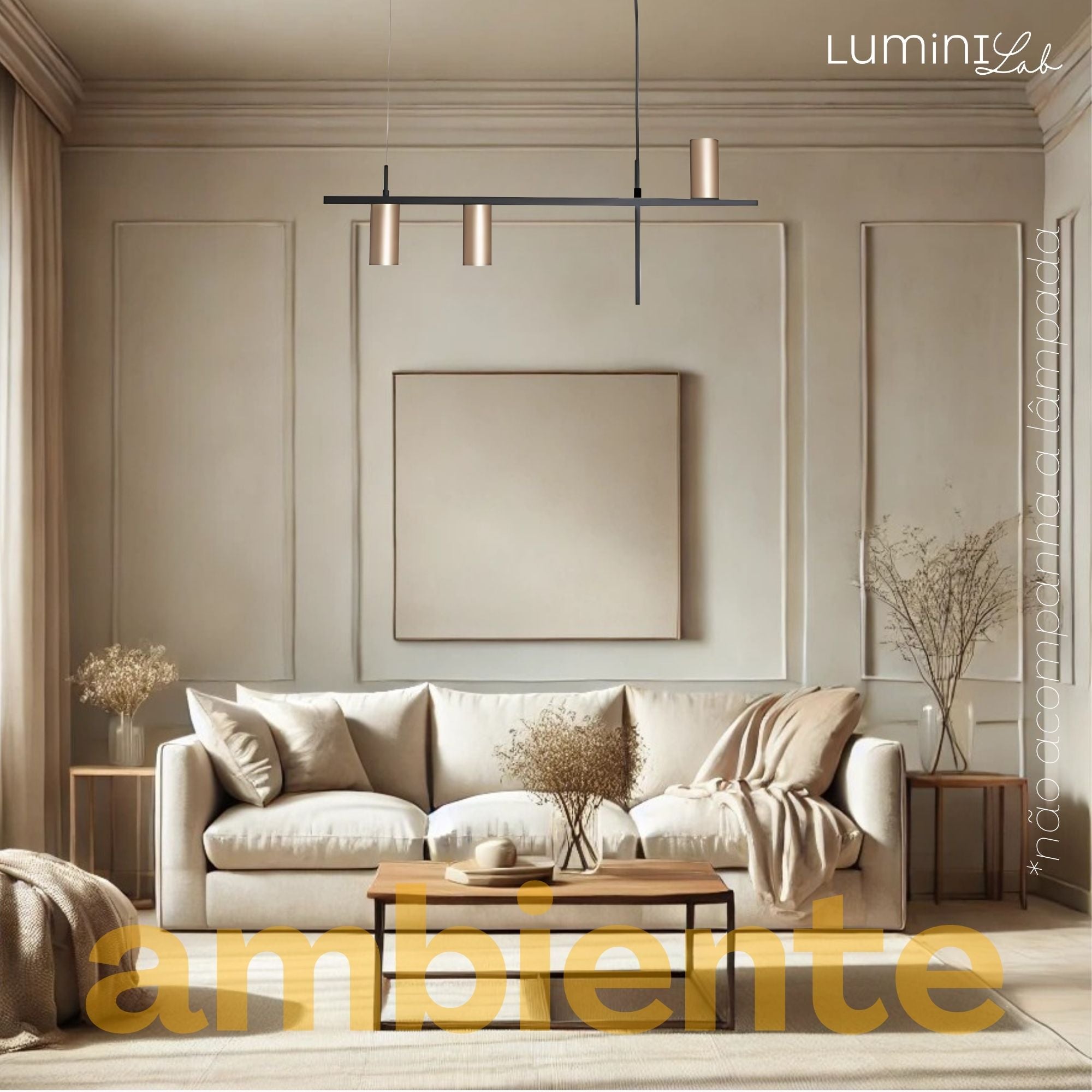 Pendente Livina Aluminio Teto Cabo 1 metro 3 Luzes GU10 Bivolt Lumini Lab