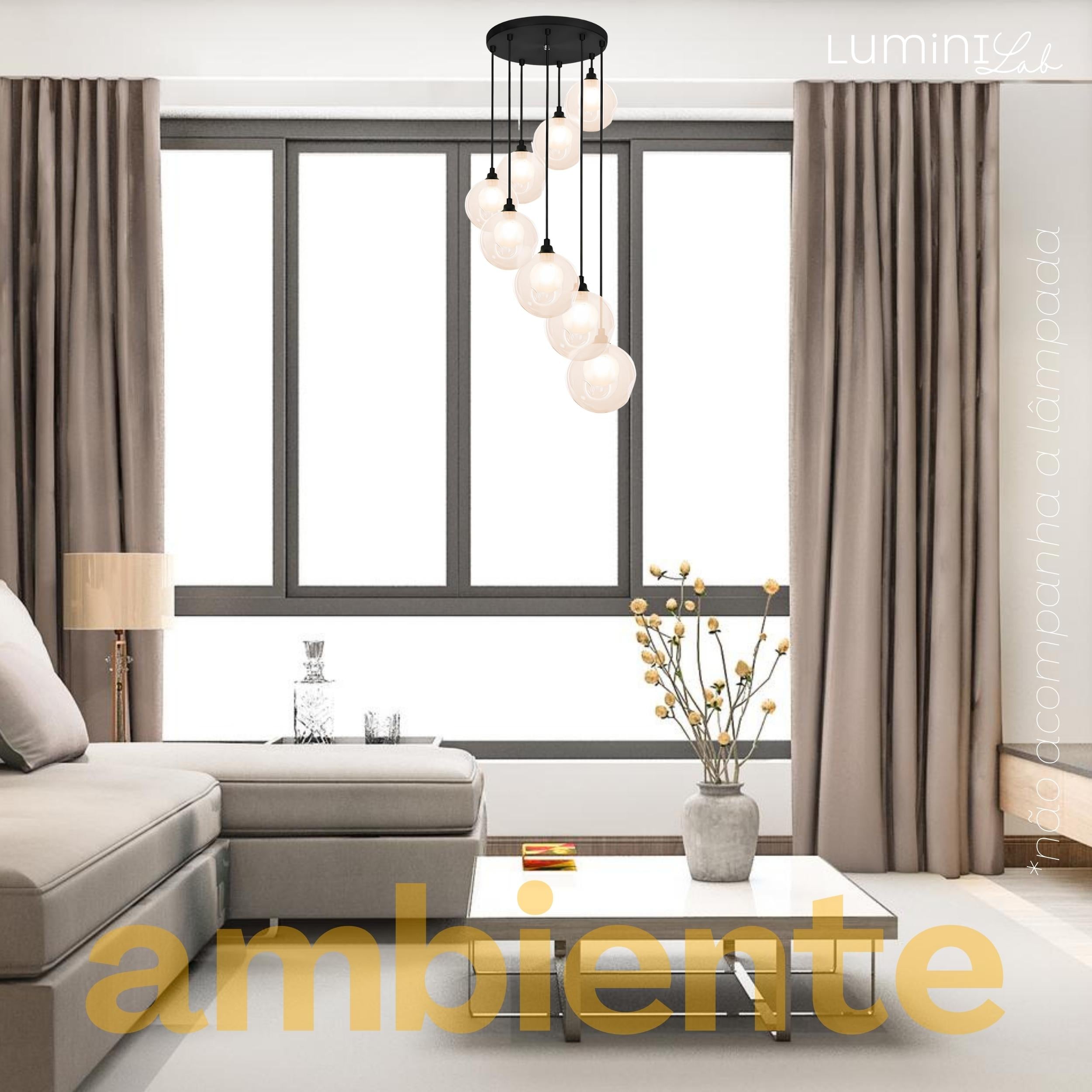 Pendente Arcana Aluminio Teto Cabo 1 metro 8 Luzes E27 Bivolt Lumini Lab