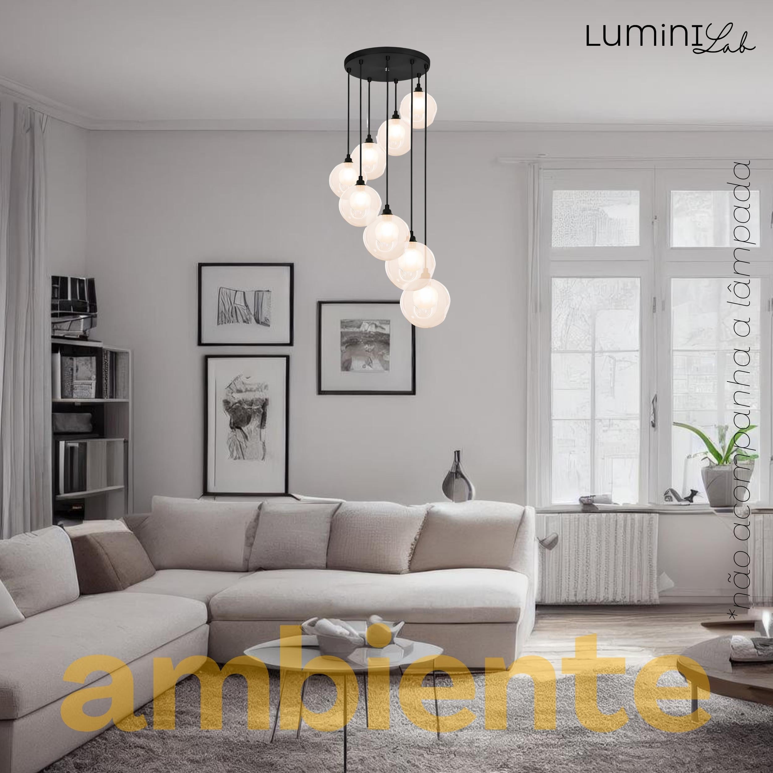 Pendente Arcana Aluminio Teto Cabo 1 metro 8 Luzes E27 Bivolt Lumini Lab