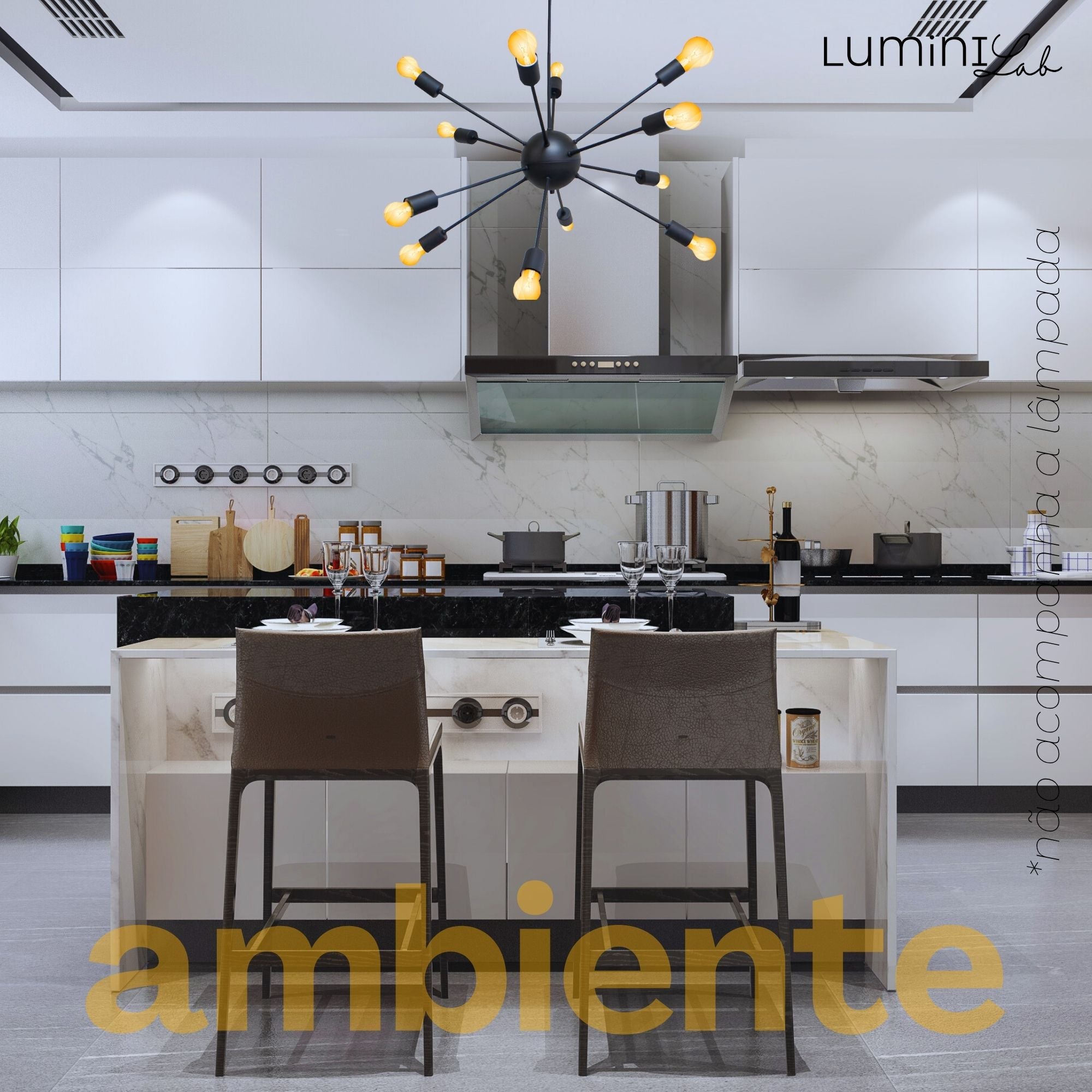 Pendente Sputnik Aluminio Teto E27 12 Luzes Lumini Lab
