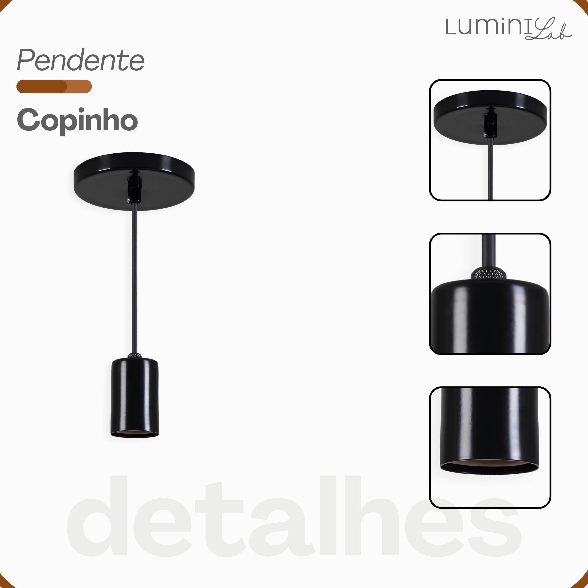 Pendente Copinho Aluminio Teto E27 1 Luz Lumini Lab