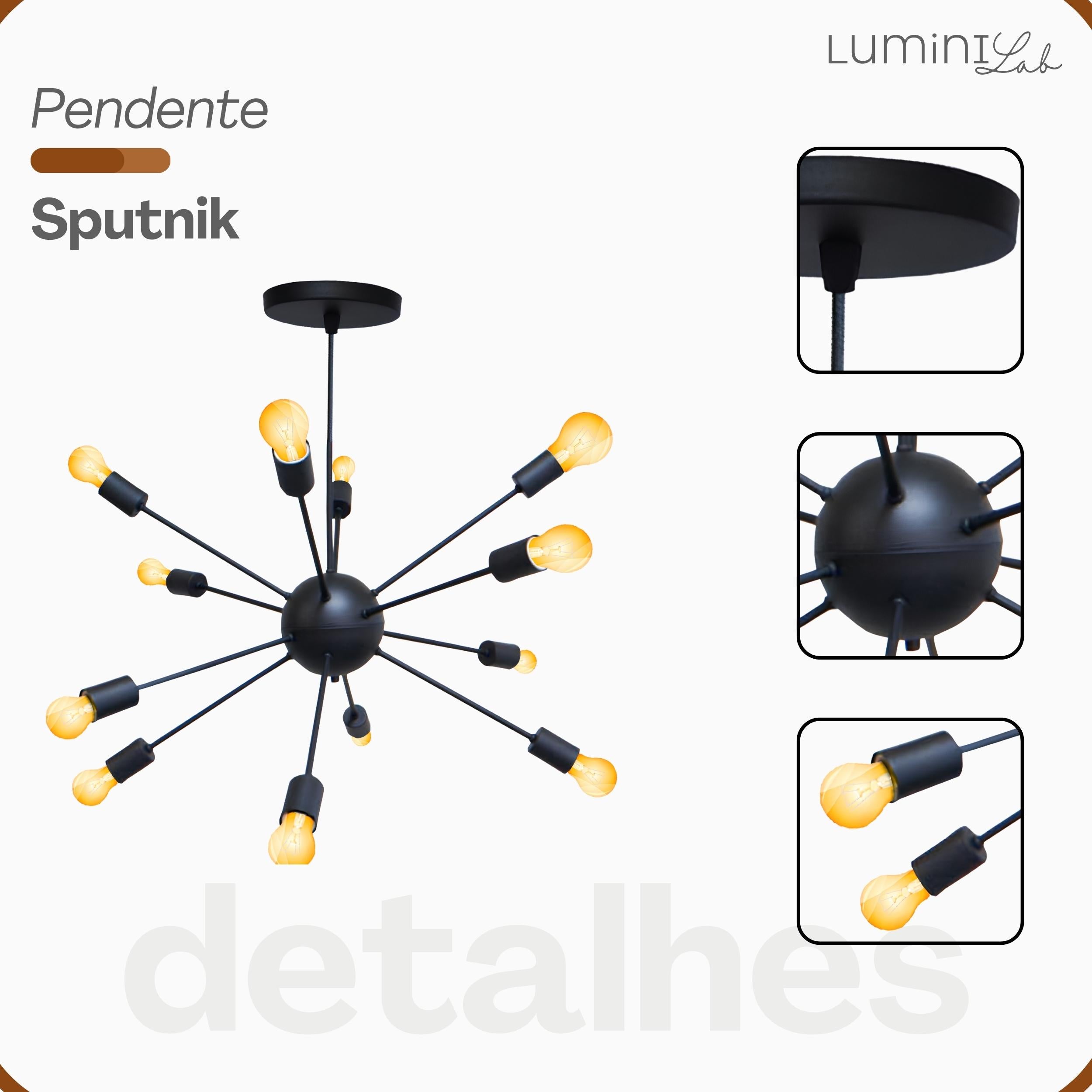Pendente Sputnik Aluminio Teto E27 12 Luzes Lumini Lab
