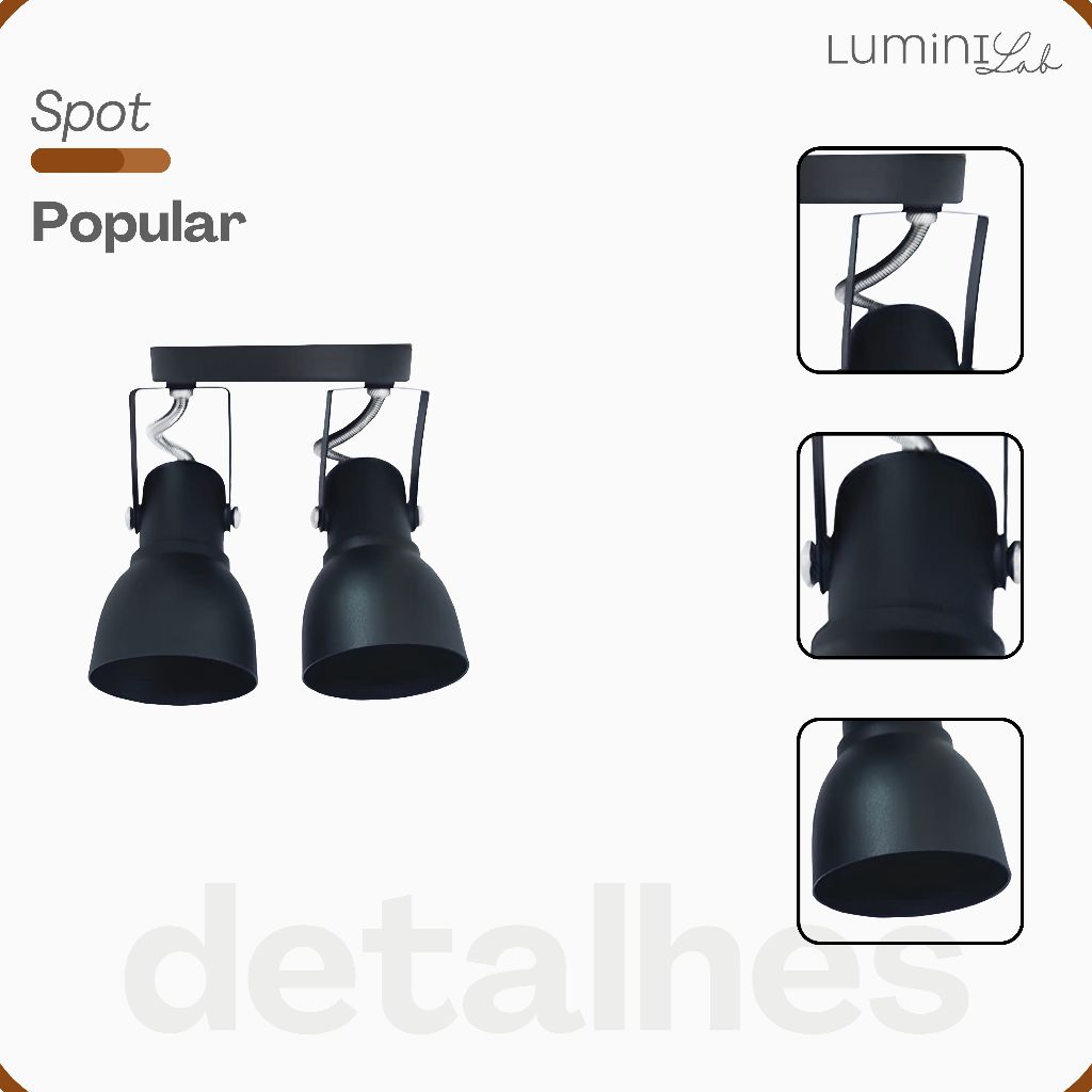 Spot Trilho Popular Aluminio Teto 2 Luzes E27 Bivolt Lumini Lab