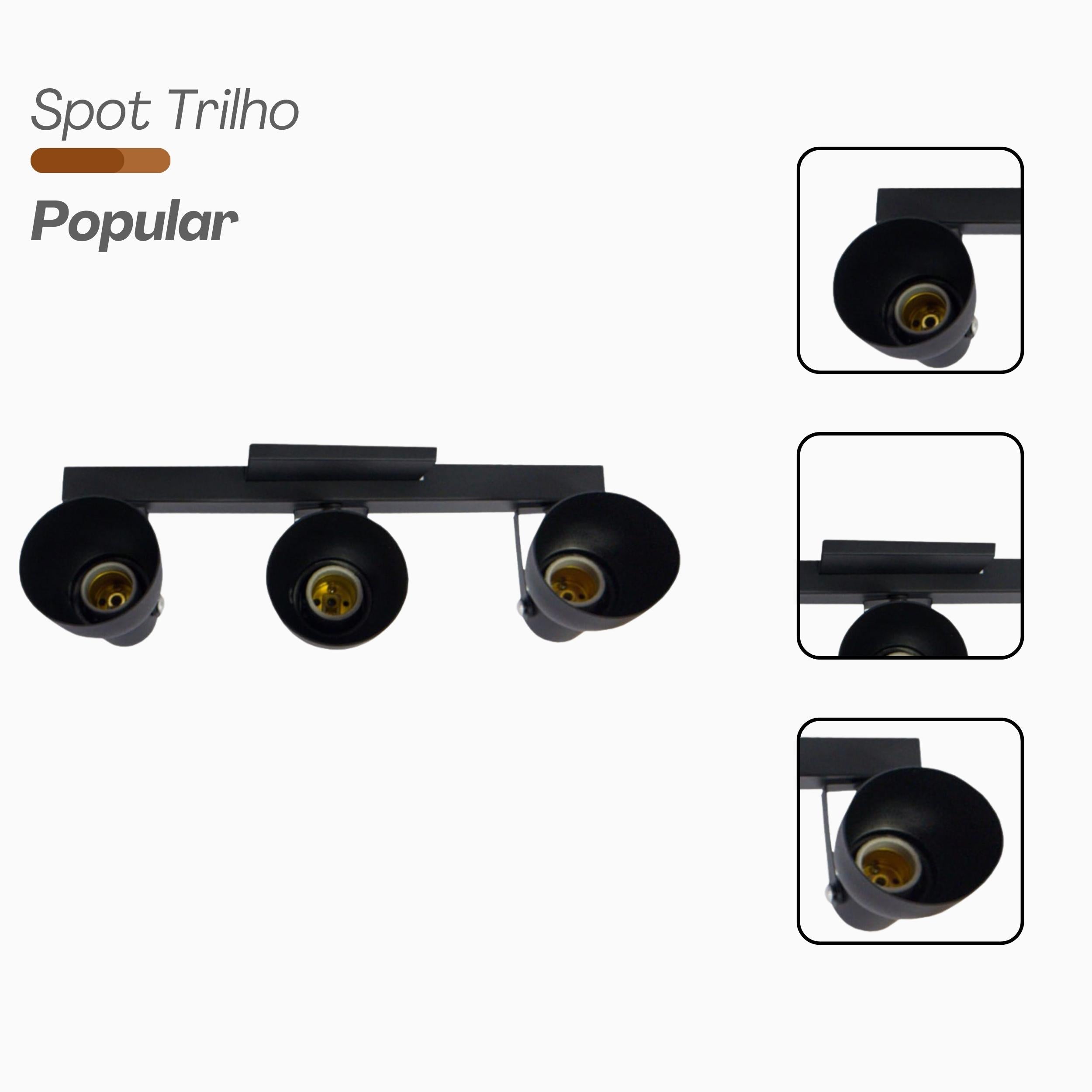 Spot Trilho Popular Aluminio Teto 3 Luzes E27 Bivolt Lumini Lab