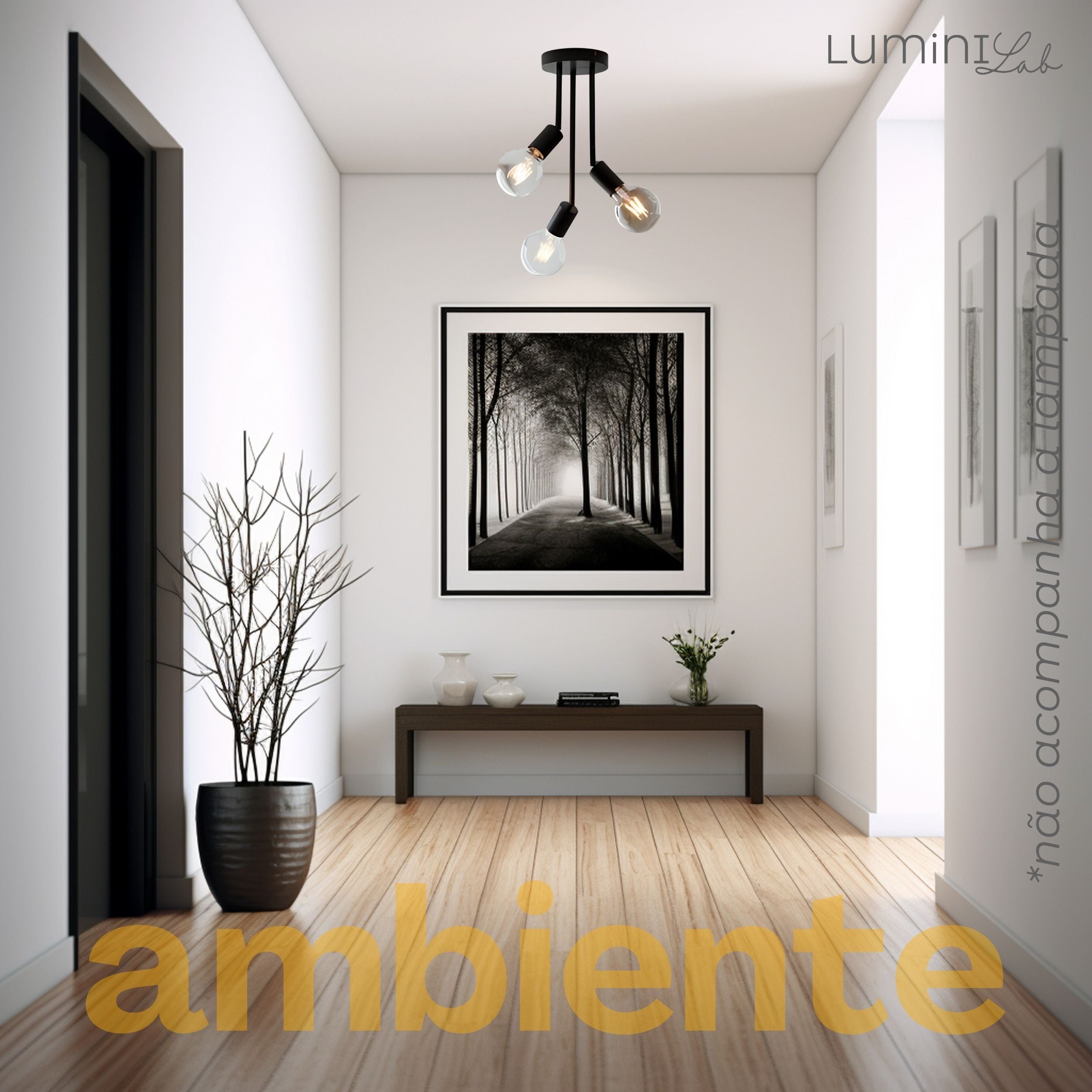 Plafon Koppla Aluminio Teto 3 Luzes E27 Bivolt Lumini Lab