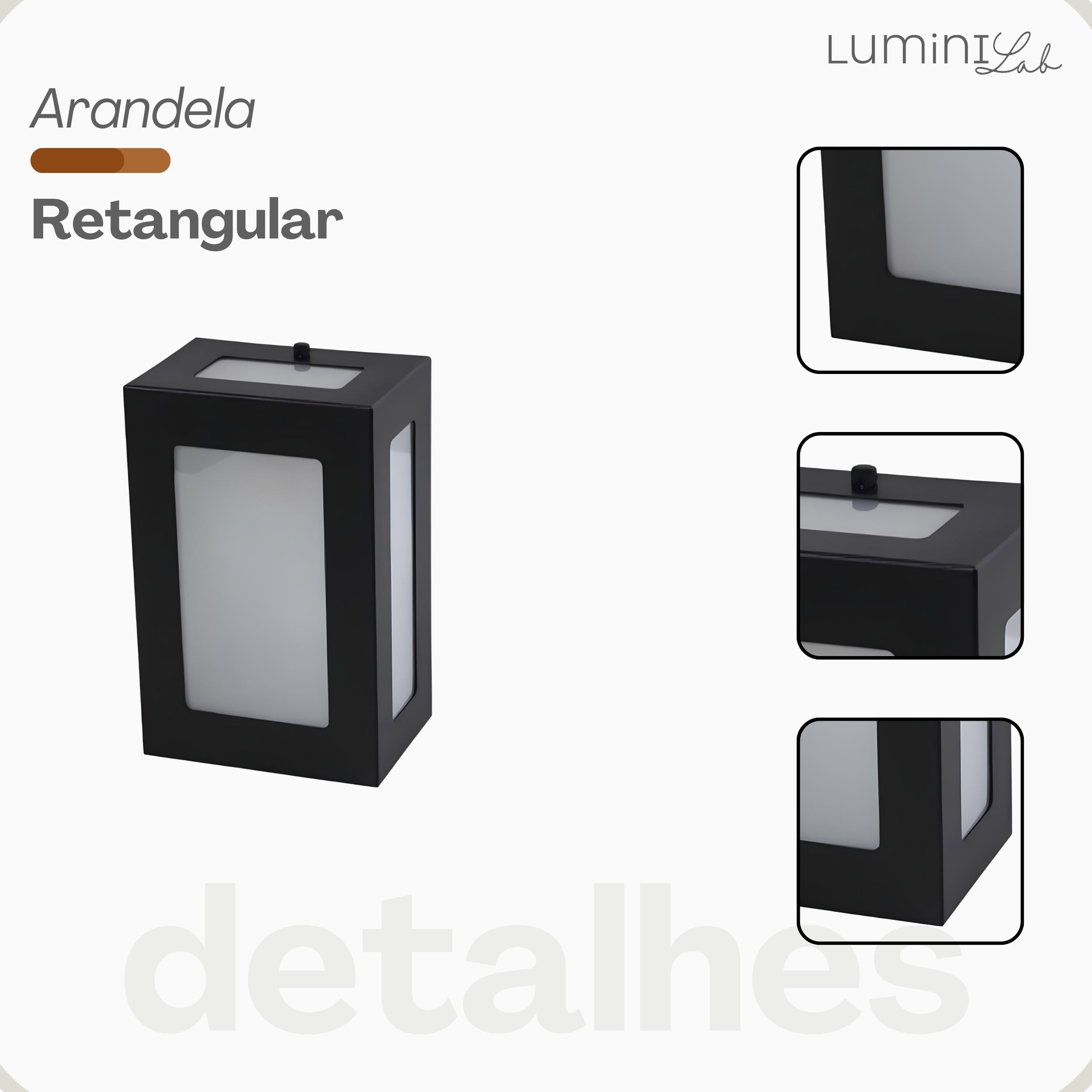 Arandela Retangular Aluminio 5 Fachos Parede E27 1 Luz Lumini Lab