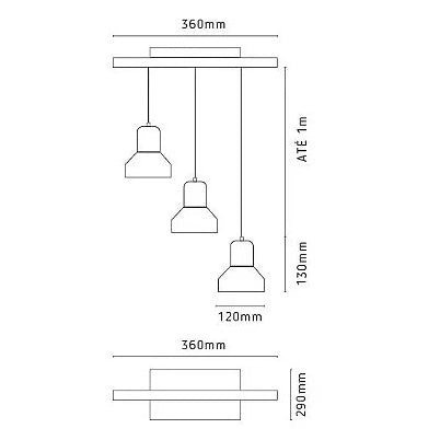 Pendente Sino Aluminio Teto E27 3 Luzes Lumini Lab