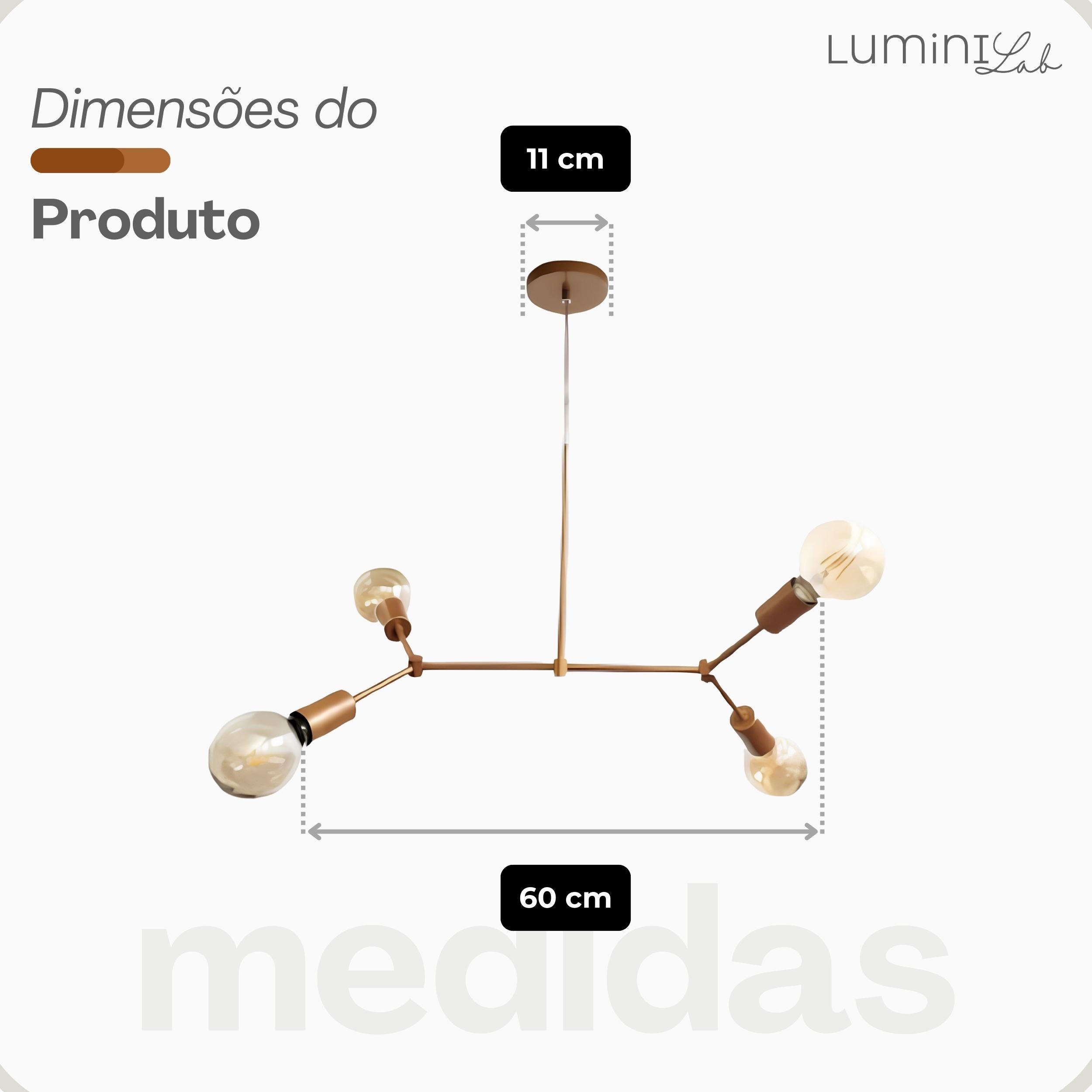 Pendente Teto Neuron Aluminio 4 Luzes E27 Cabo 1 metro Lumini Lab