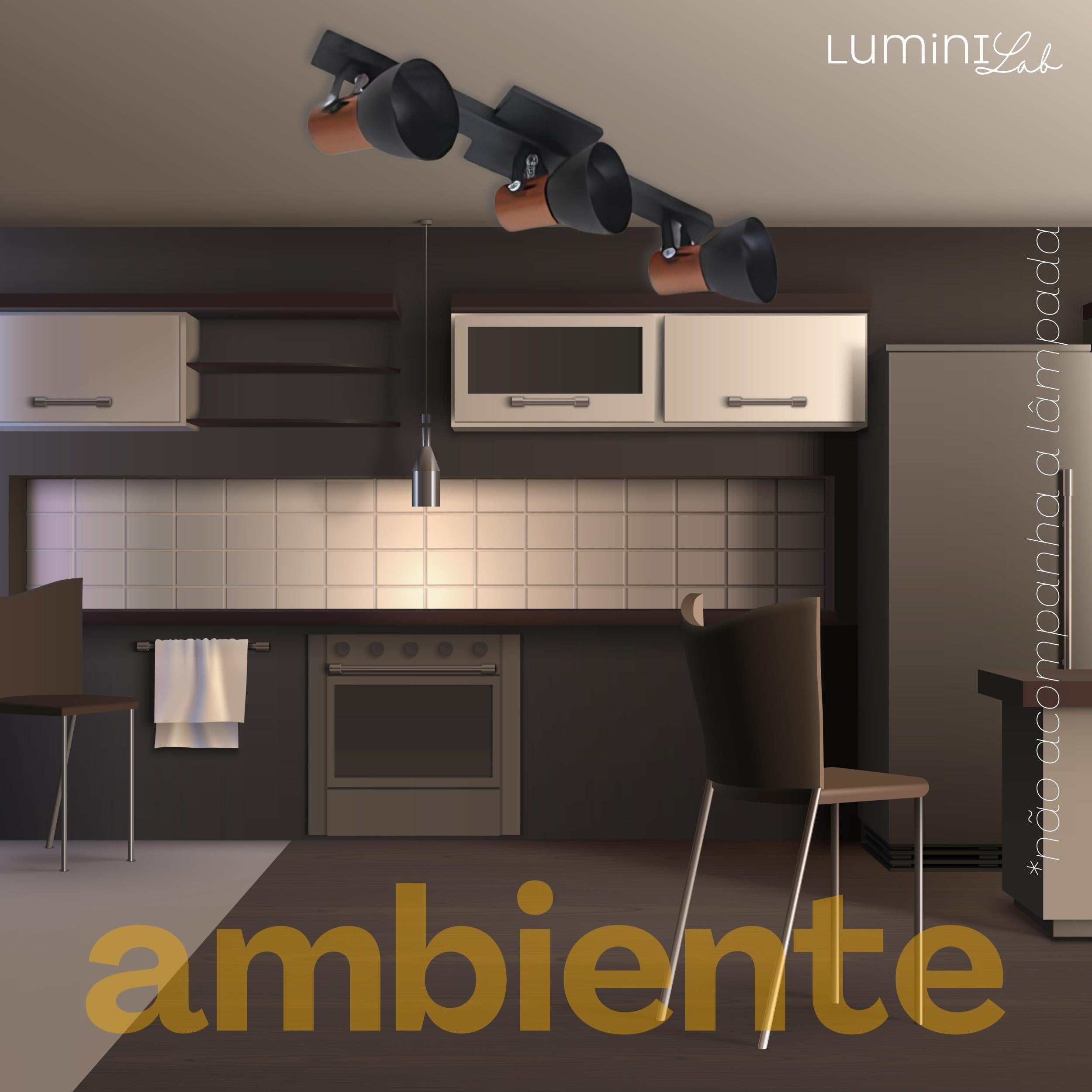 Spot Trilho Cone Aluminio 3 Lâmpadas E27 Lumini Lab