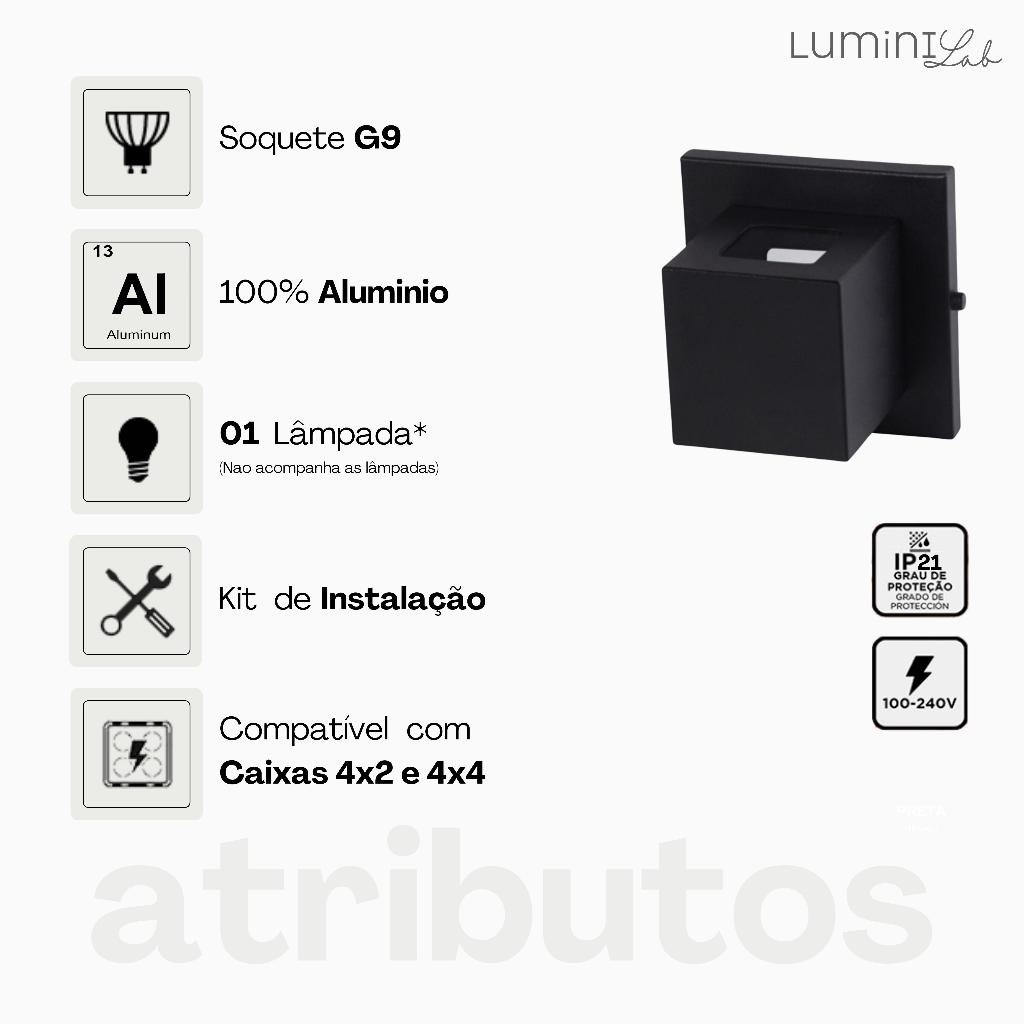 Arandela Box Aluminio 2 Fachos Parede 1 Luz G9 Bivolt Lumini Lab