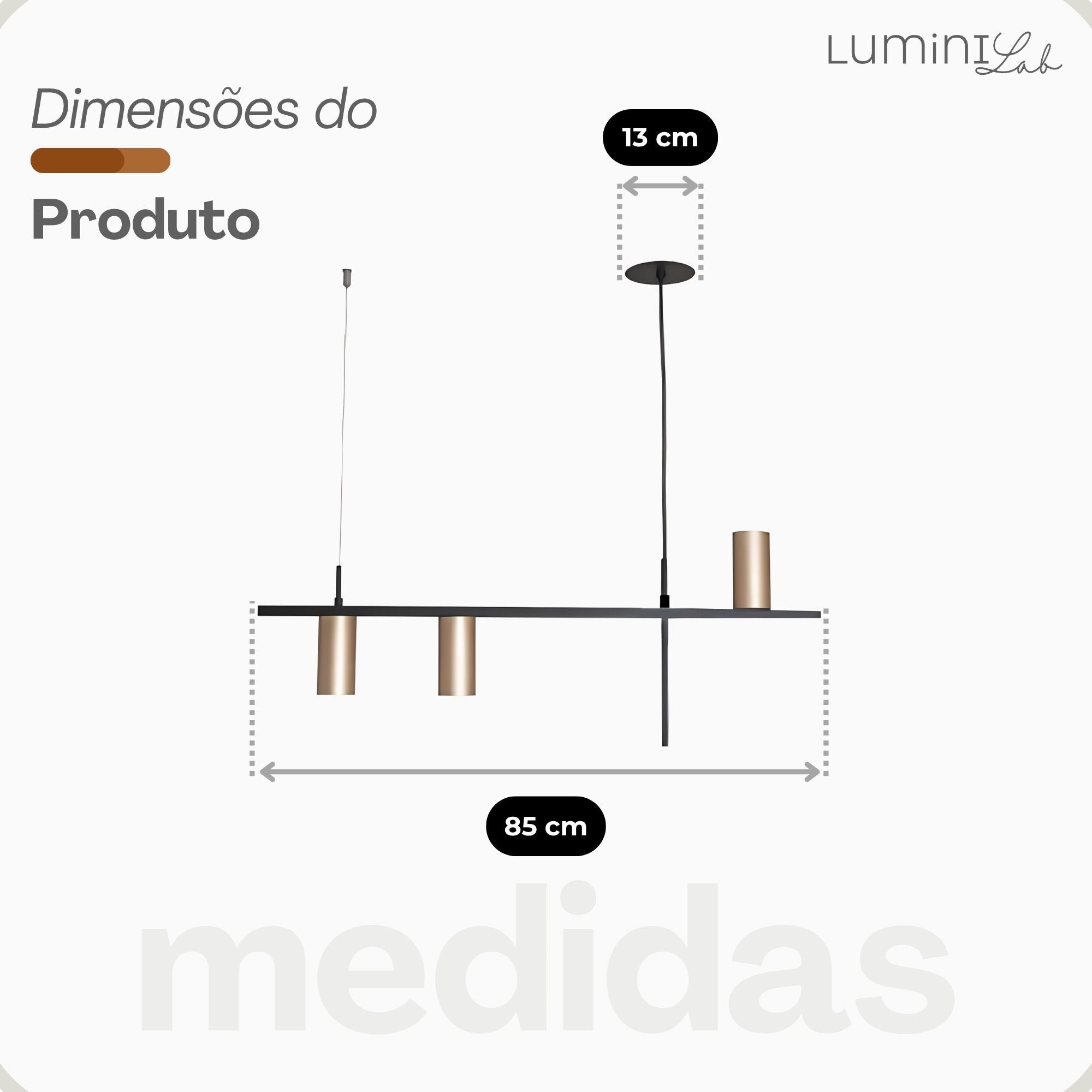 Pendente Livina Aluminio Teto Cabo 1 metro 3 Luzes GU10 Bivolt Lumini Lab