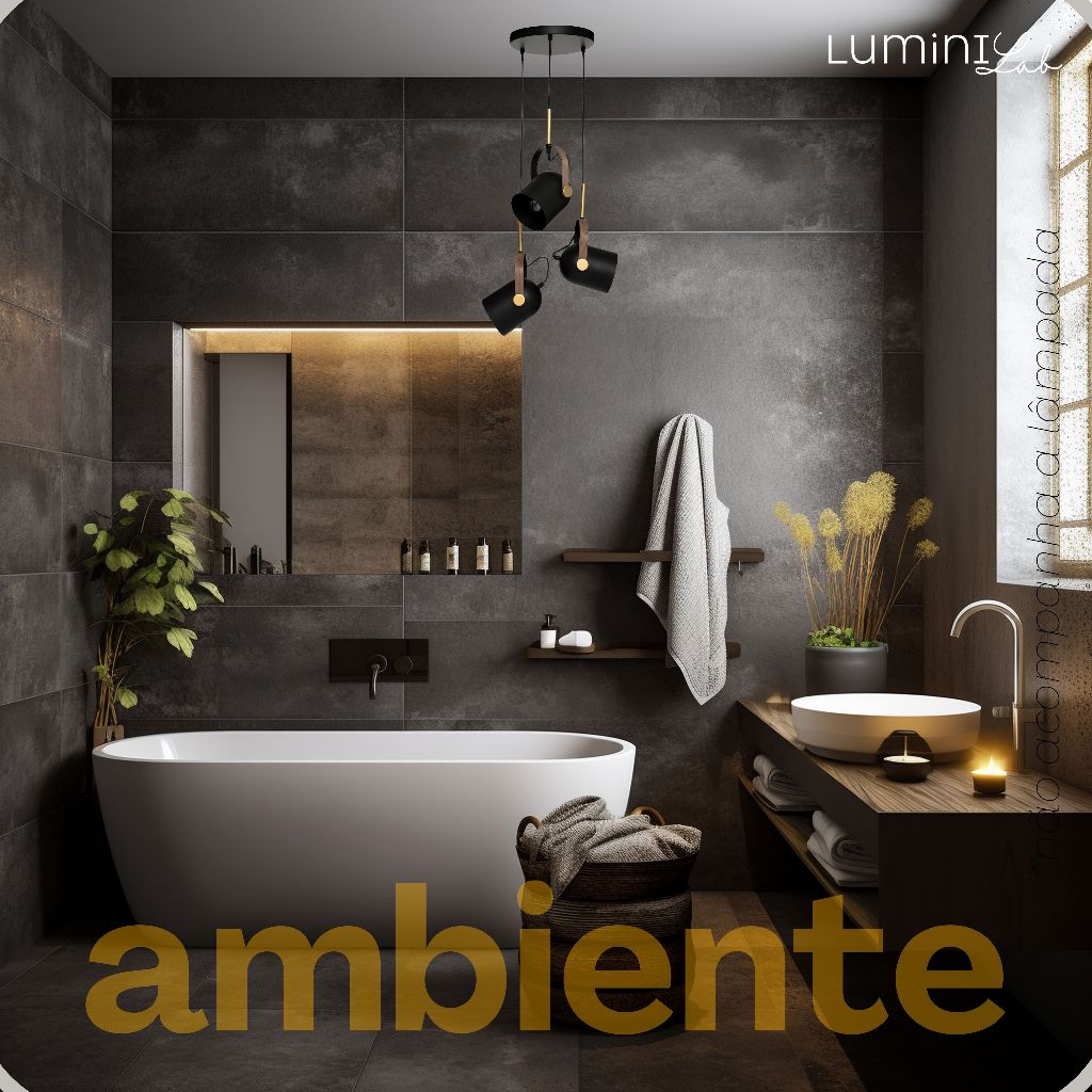 Pendente Quila Aluminio Teto Cabo 1 metro 3 Luzes GU10 Bivolt Lumini Lab