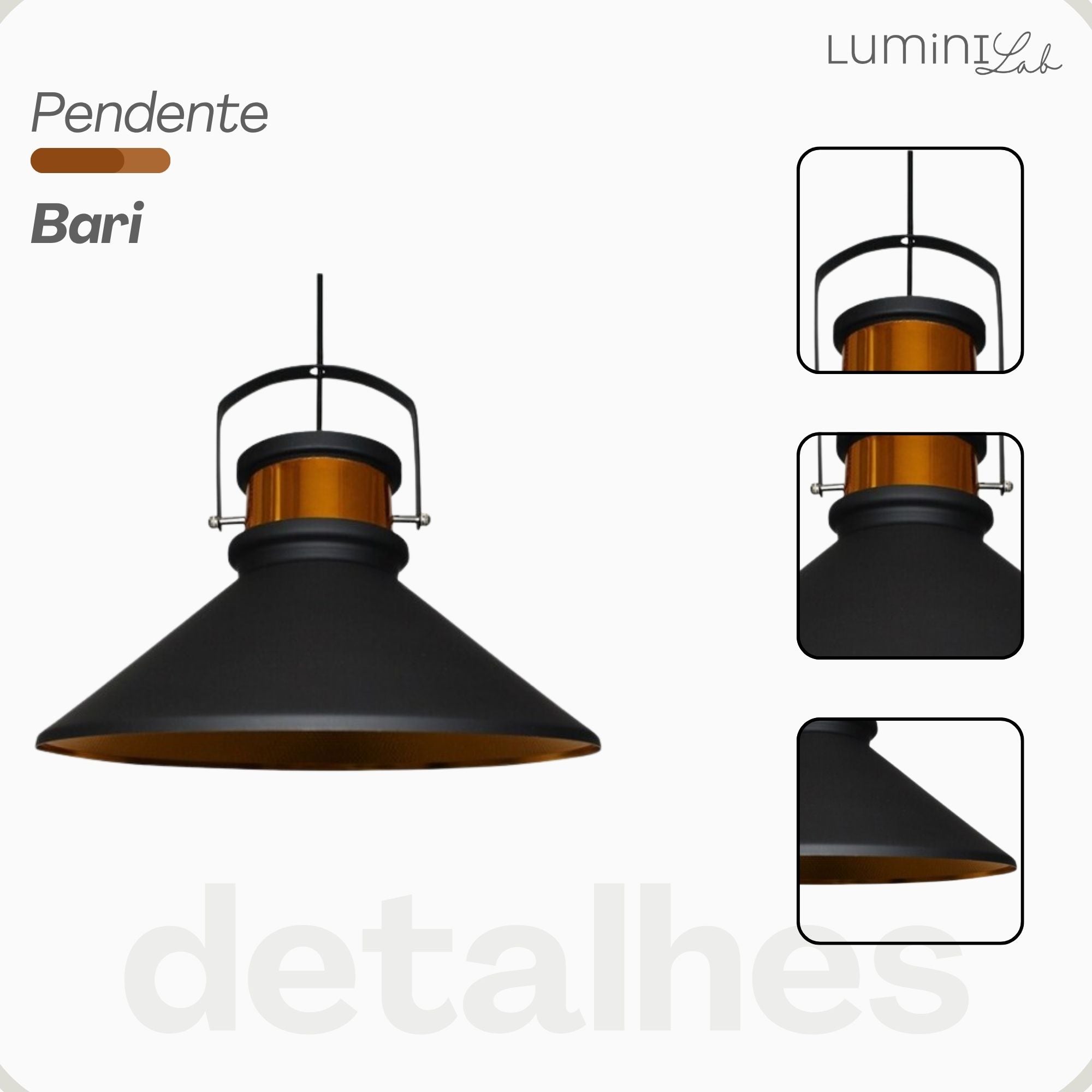 Pendente Bari Aluminio Teto E27 1 Luz Lumini Lab