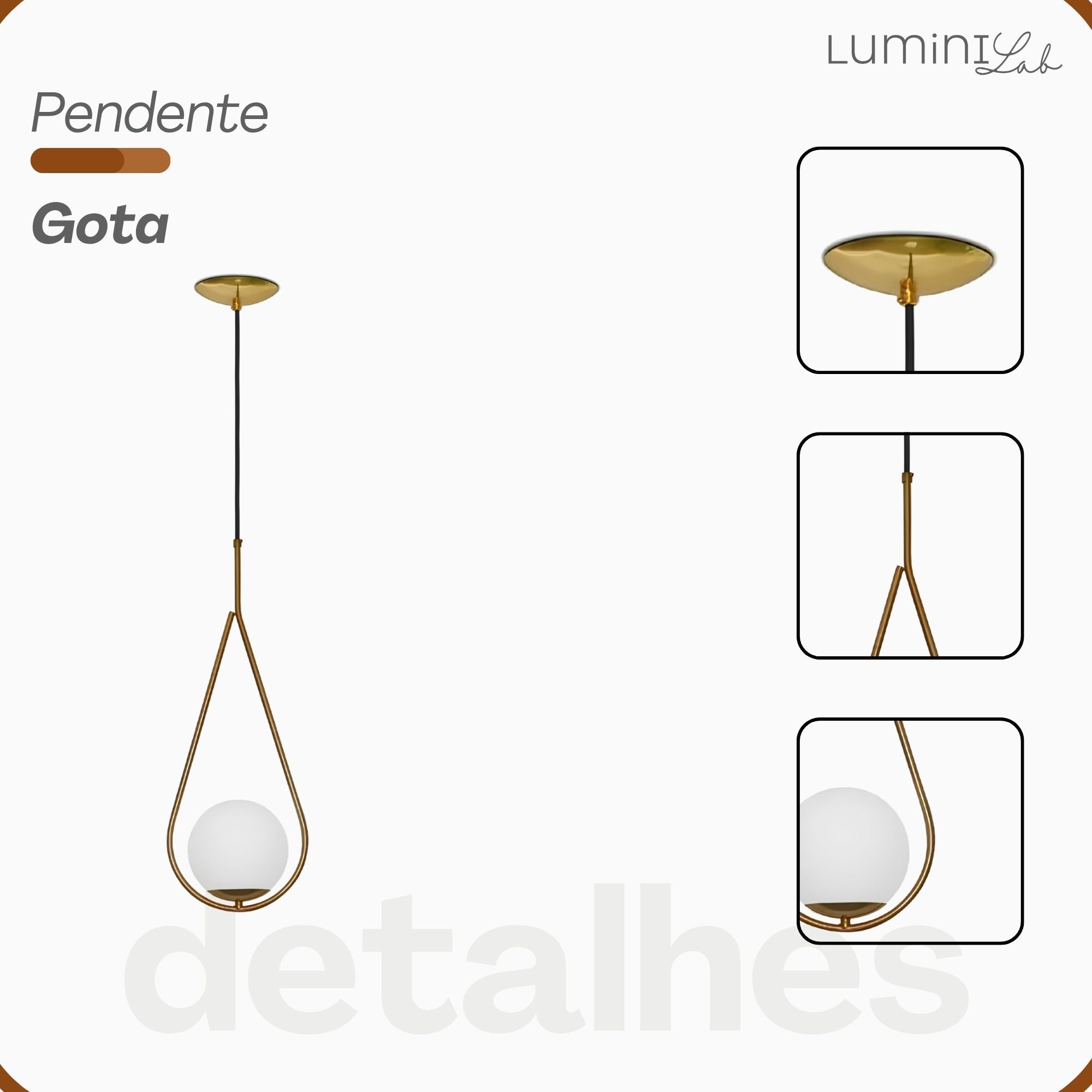 Pendente Gota Aluminio Teto Cabo 1 metro 1 Luz G9 D15 Bivolt Lumini Lab