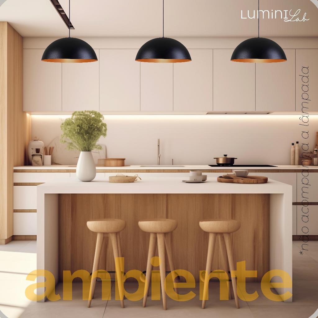 Pendente Meia Lua 38 Aluminio Teto Cabo 1 metro 1 Luz E27 Bivolt Lumini Lab