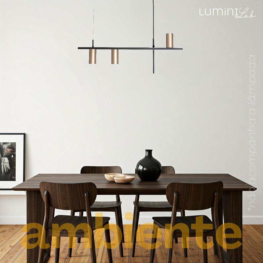 Pendente Livina Aluminio Teto Cabo 1 metro 3 Luzes GU10 Bivolt Lumini Lab