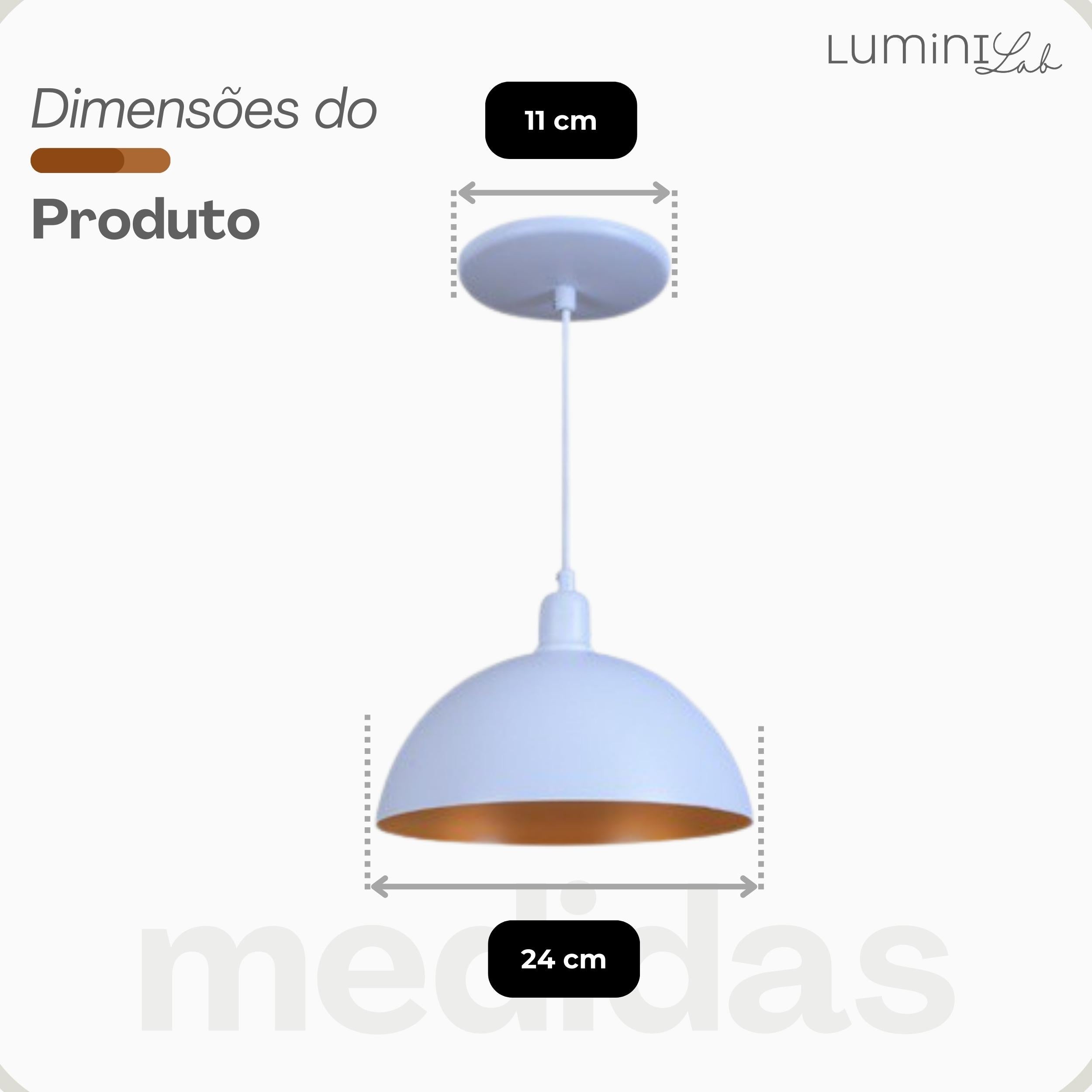Pendente Meia Lua 24 Aluminio Teto Cabo 1 metro 1 Luz E27 Bivolt Lumini Lab