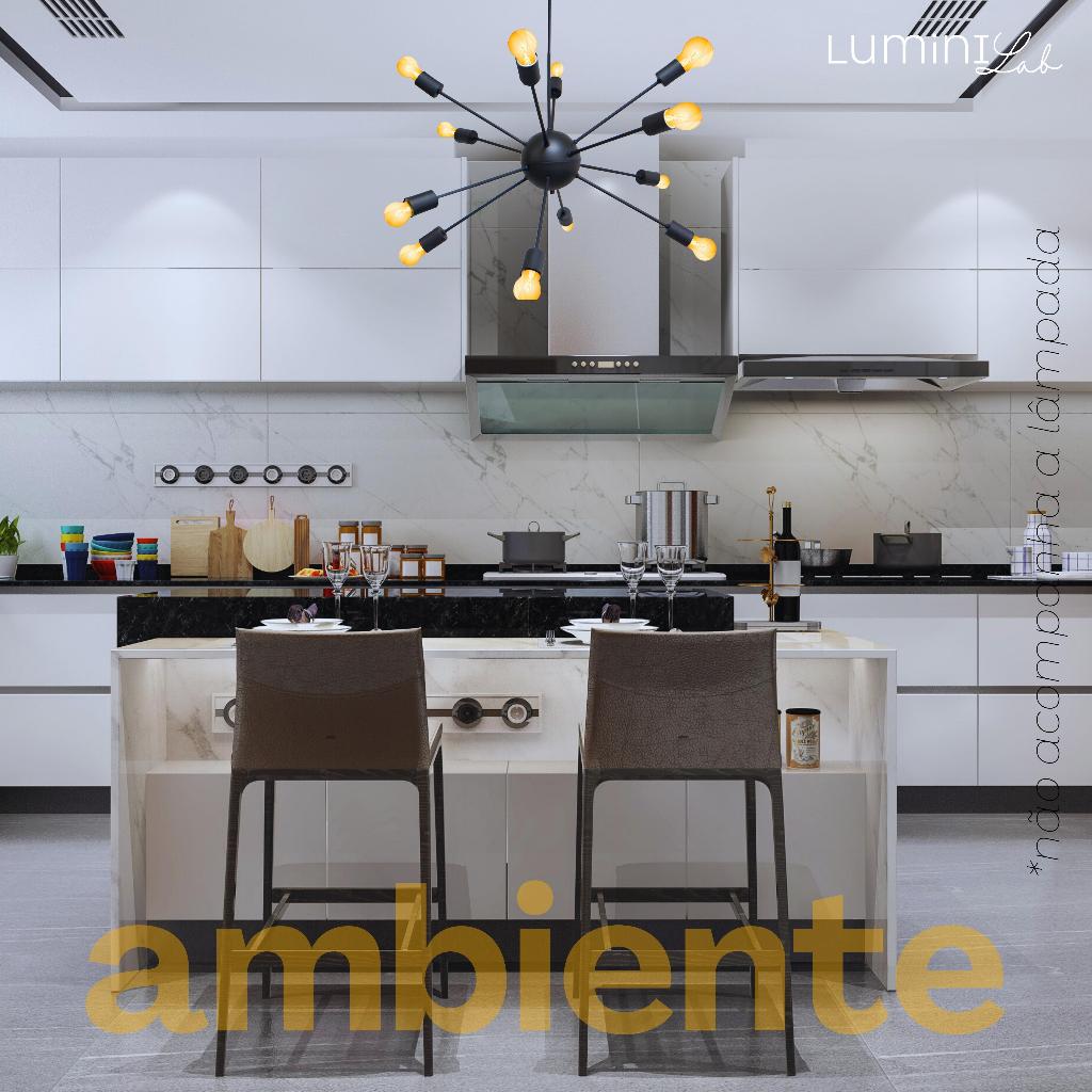 Pendente Sputnik Aluminio Teto E27 12 Luzes Lumini Lab