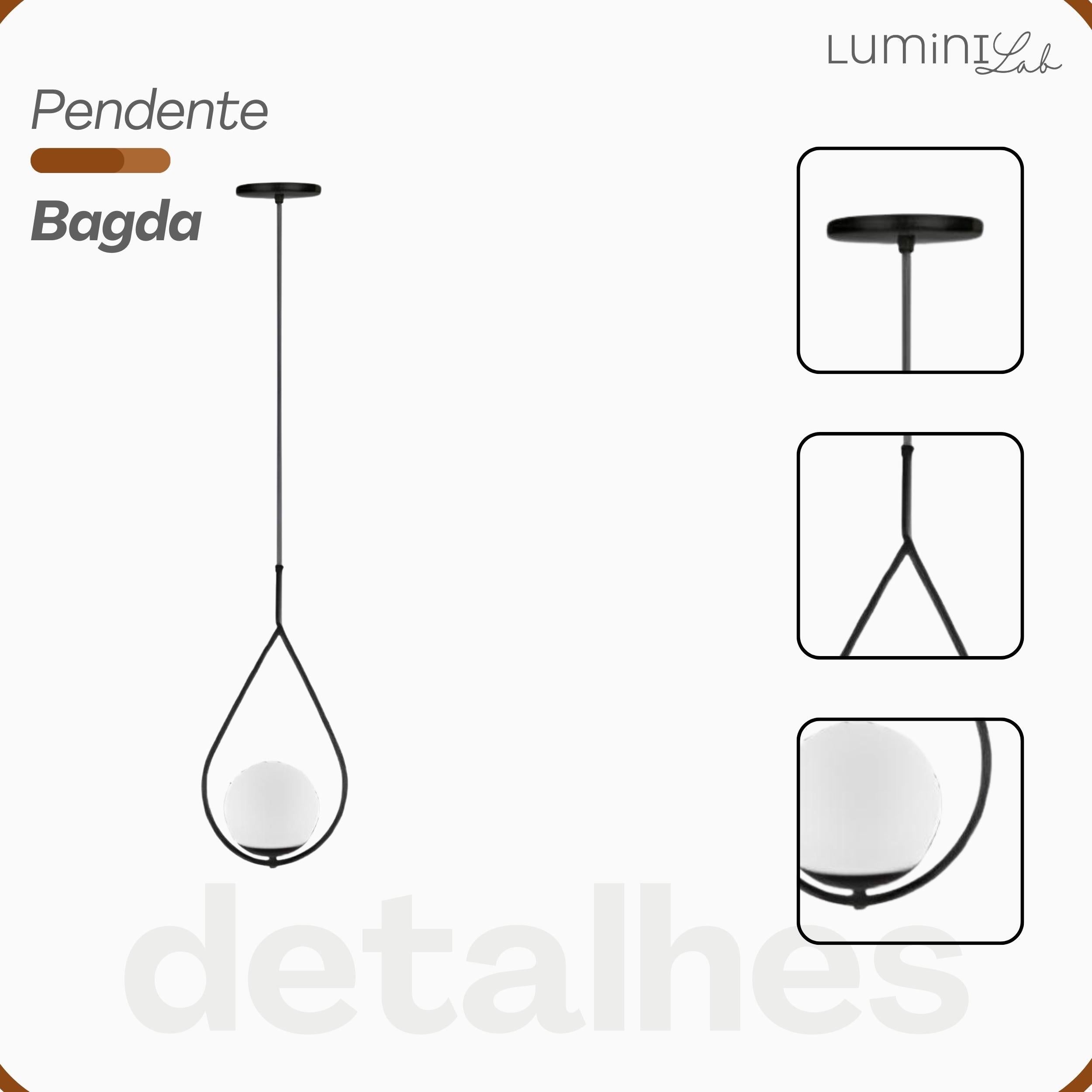 Pendente Bagda Aluminio Teto E27 1 Luz Lumini Lab