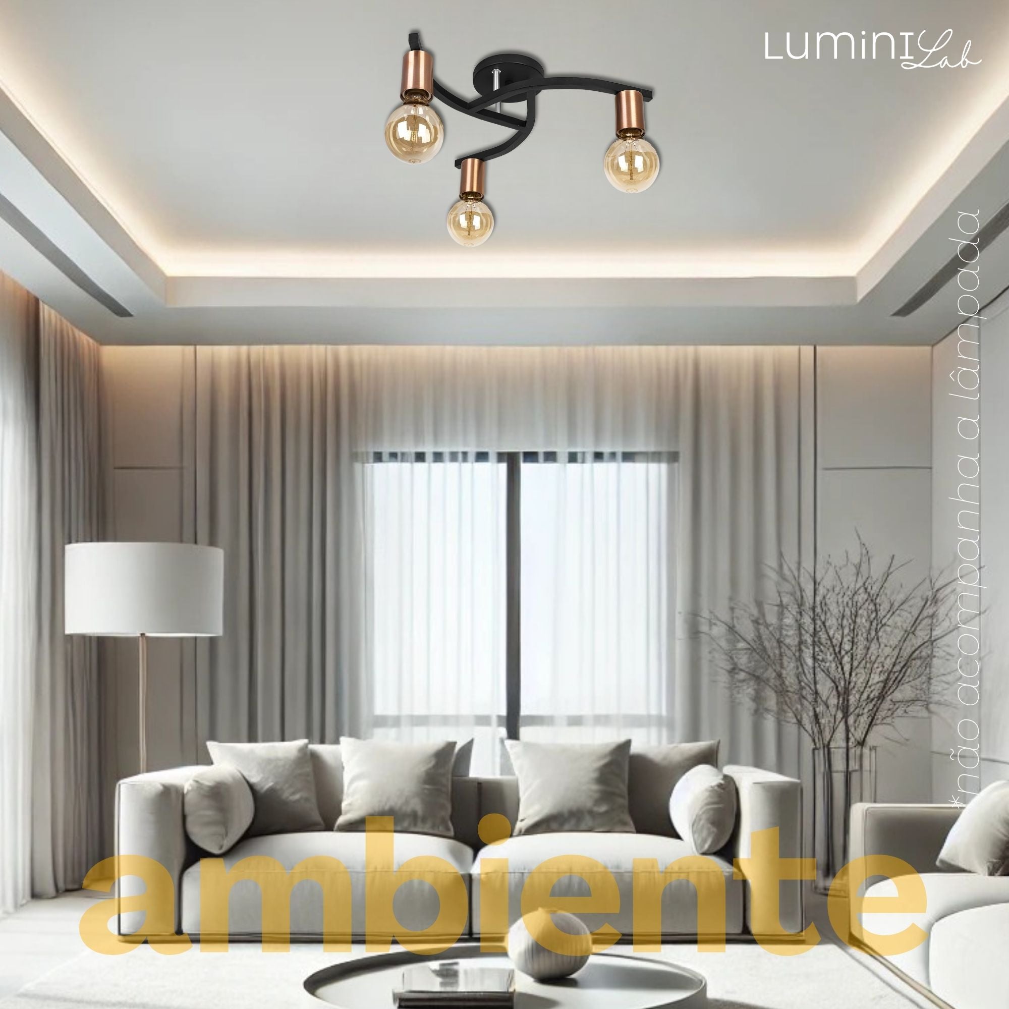 Plafon Marrakesh Aluminio Teto E27 3 Luzes Lumini Lab