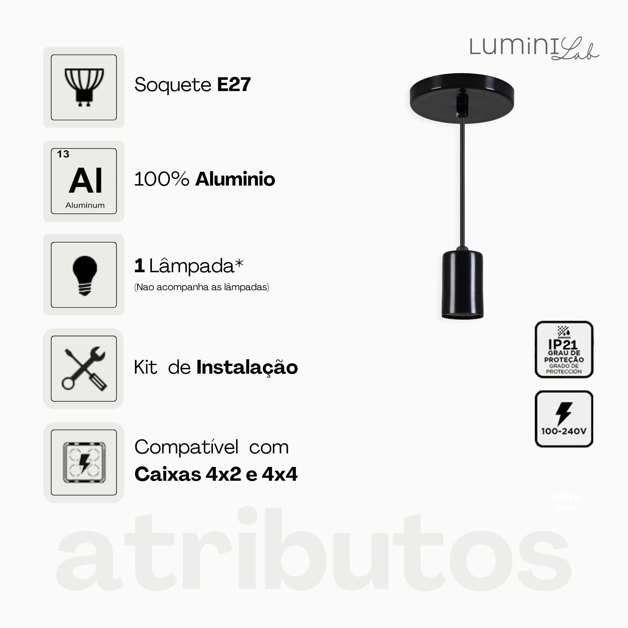 Pendente Copinho Aluminio Teto E27 1 Luz Lumini Lab