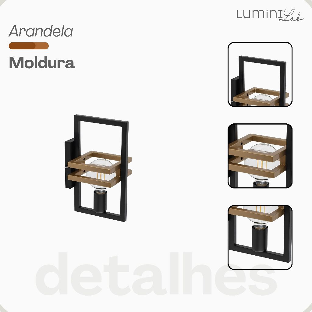 Arandela Moldura Aluminio Parede 1 Luz E27 Bivolt Lumini Lab