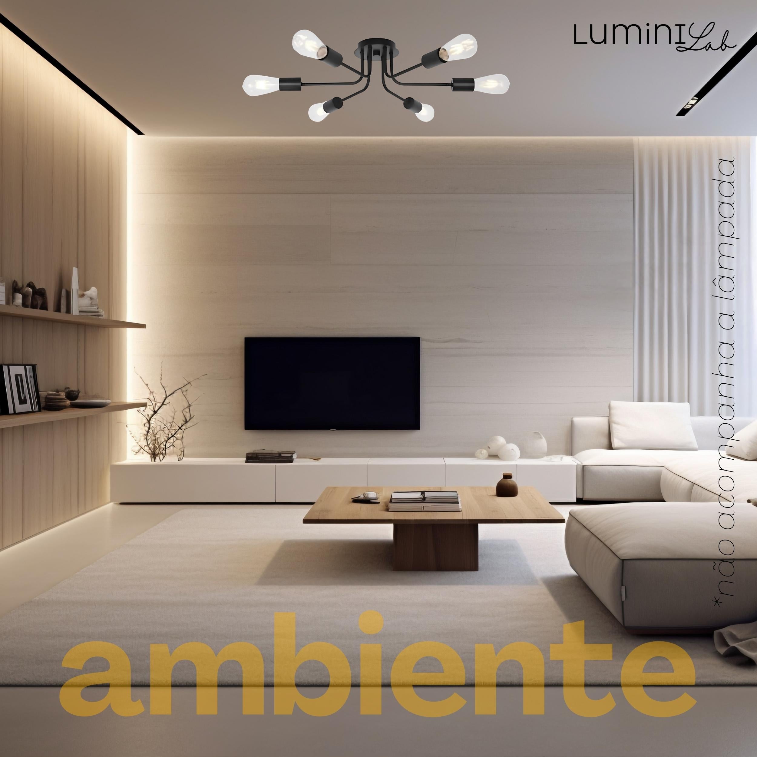 Plafon Aranha Aluminio Teto 6 Luzes E27 Bivolt Lumini Lab