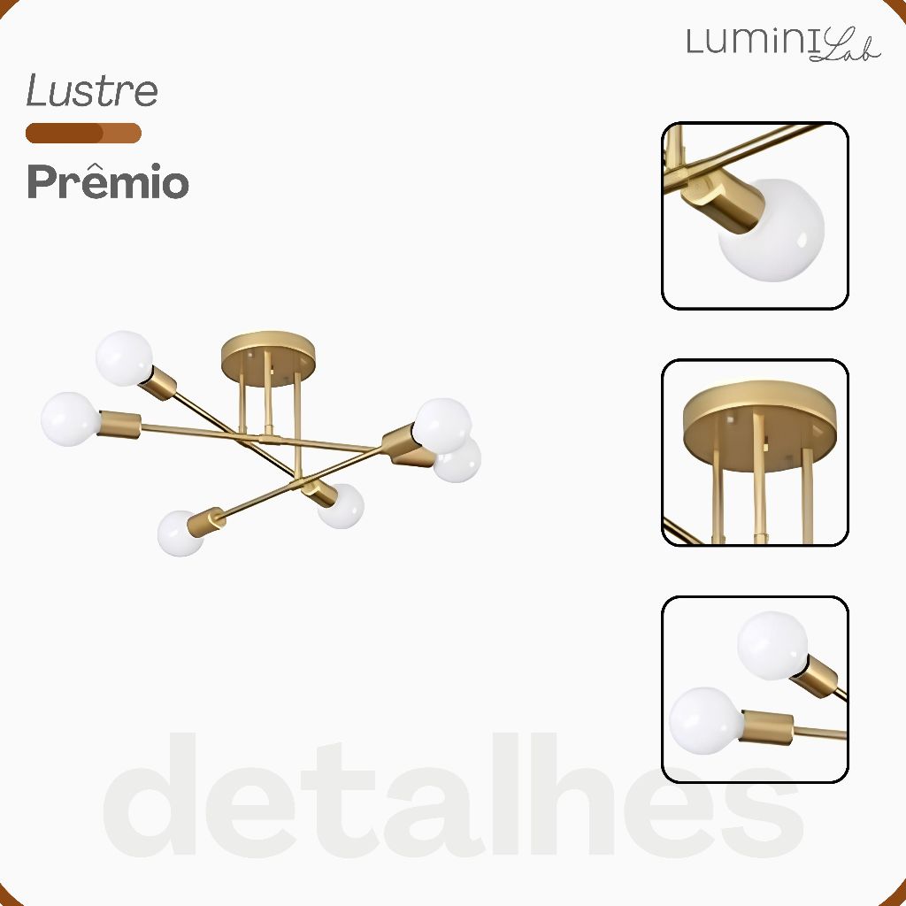 Plafon Premio Aluminio Teto E27 6 Luzes Lumini Lab