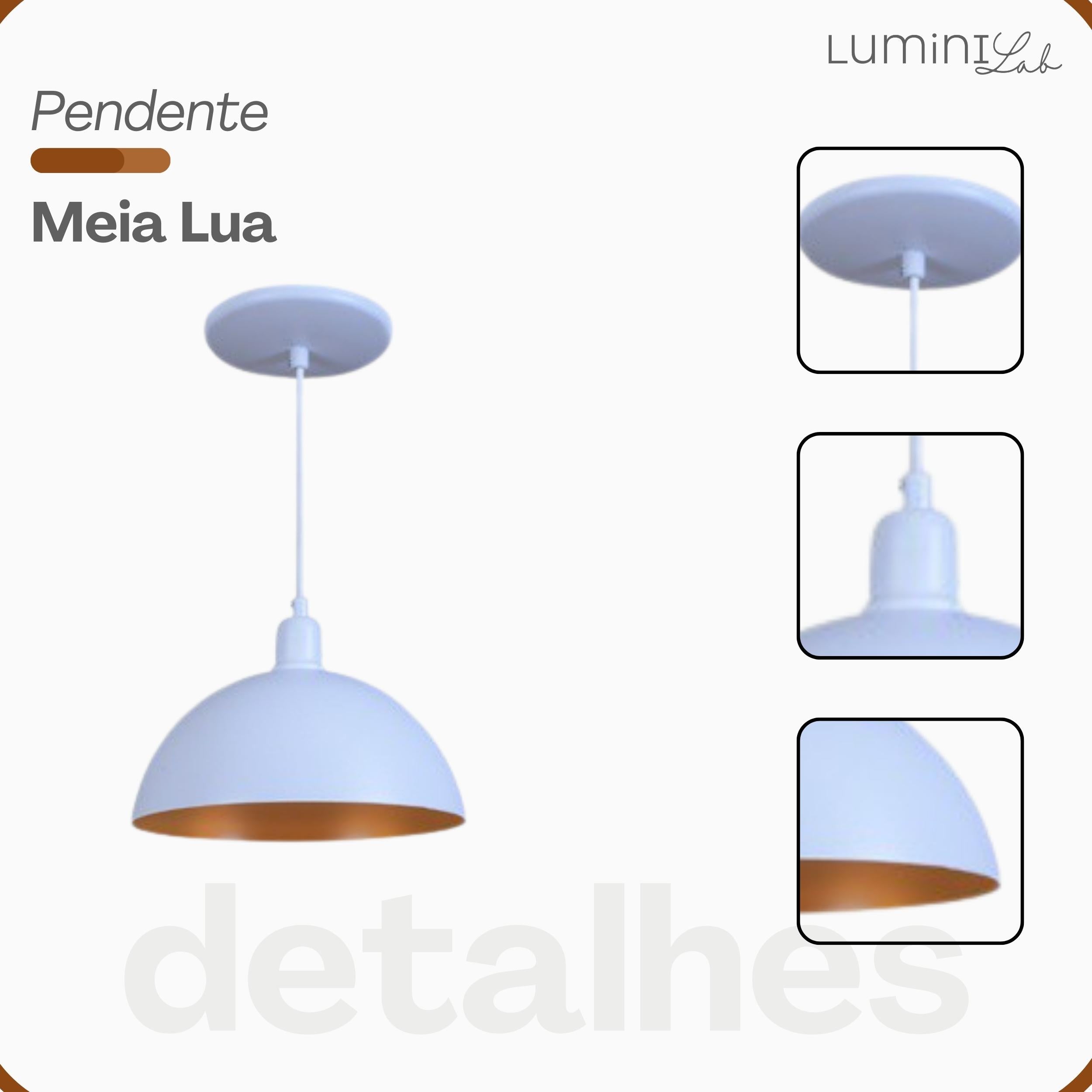 Pendente Meia Lua 24 Aluminio Teto Cabo 1 metro 1 Luz E27 Bivolt Lumini Lab