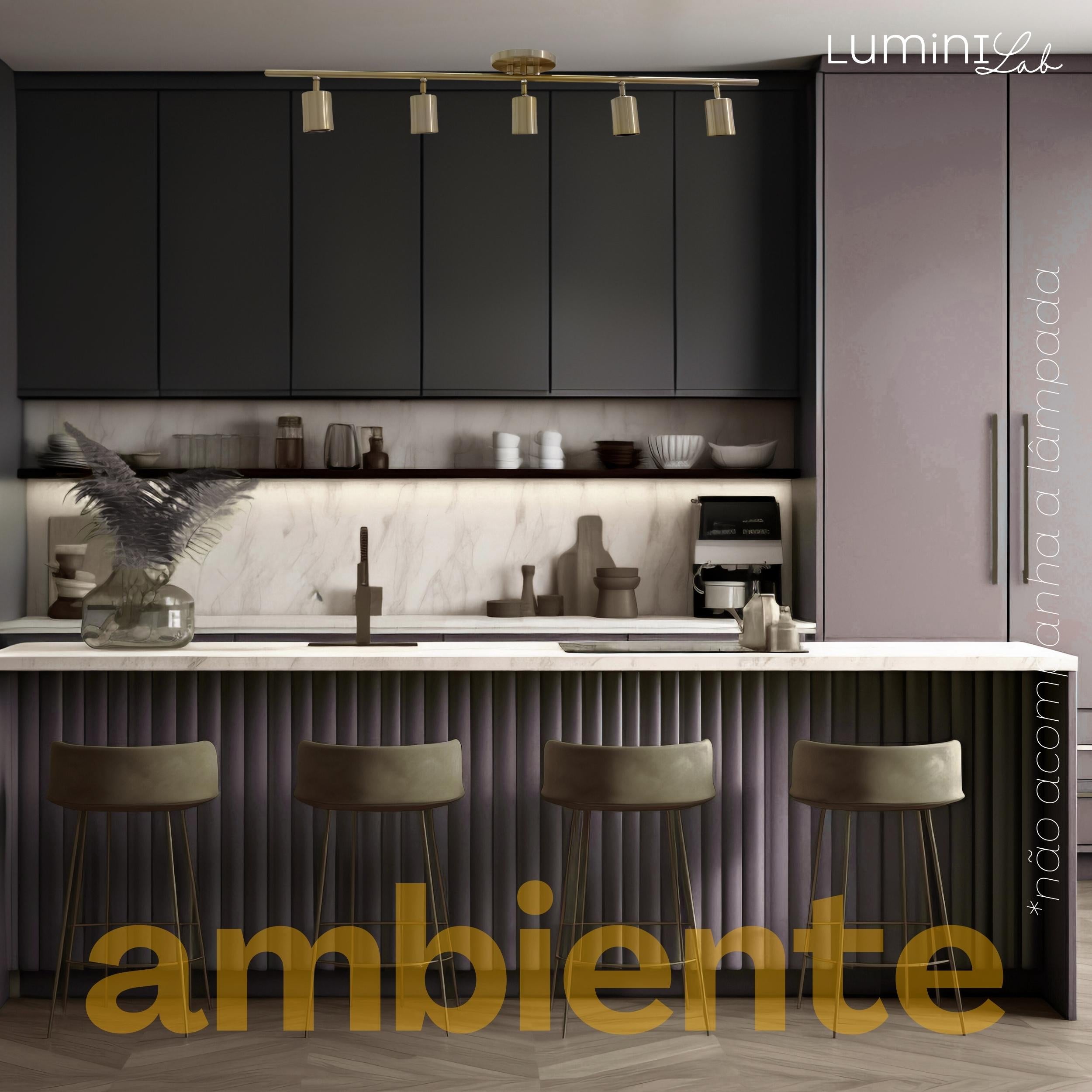 Spot Trilho Industrial Aluminio Teto 5 Luzes GU10 Bivolt Lumini Lab