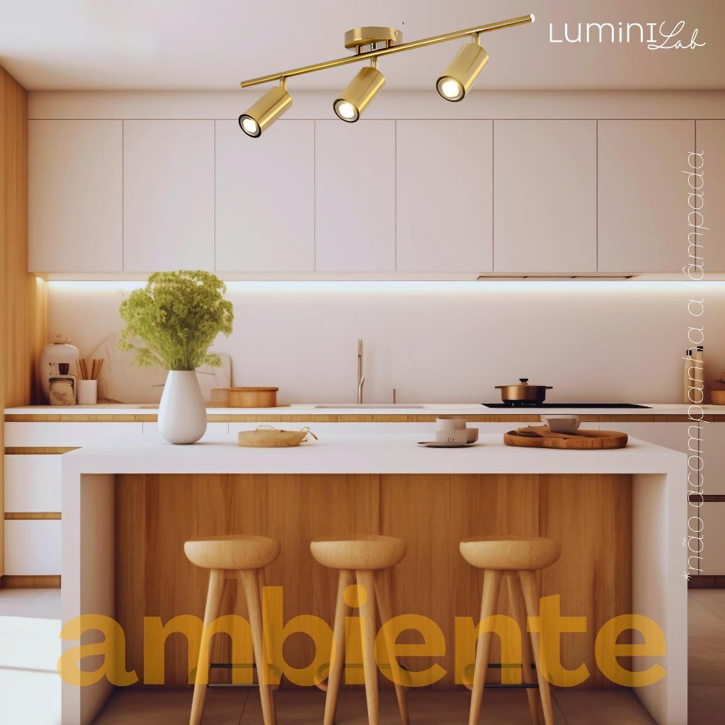 Spot Trilho Industrial Aluminio Teto 3 Luzes GU10 Bivolt Lumini Lab