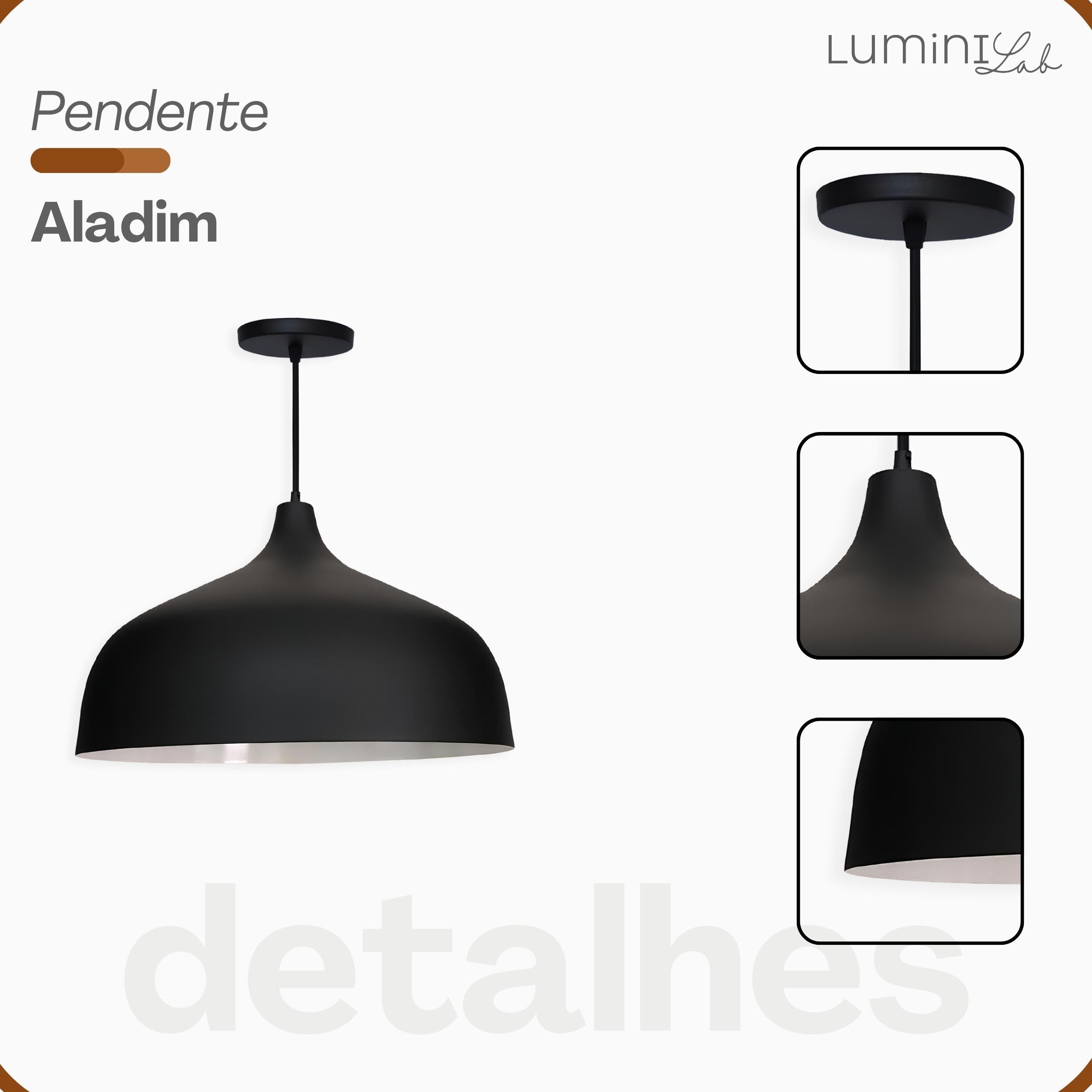 Pendente Aladim Aluminio Teto E27 1 Luz Lumini Lab
