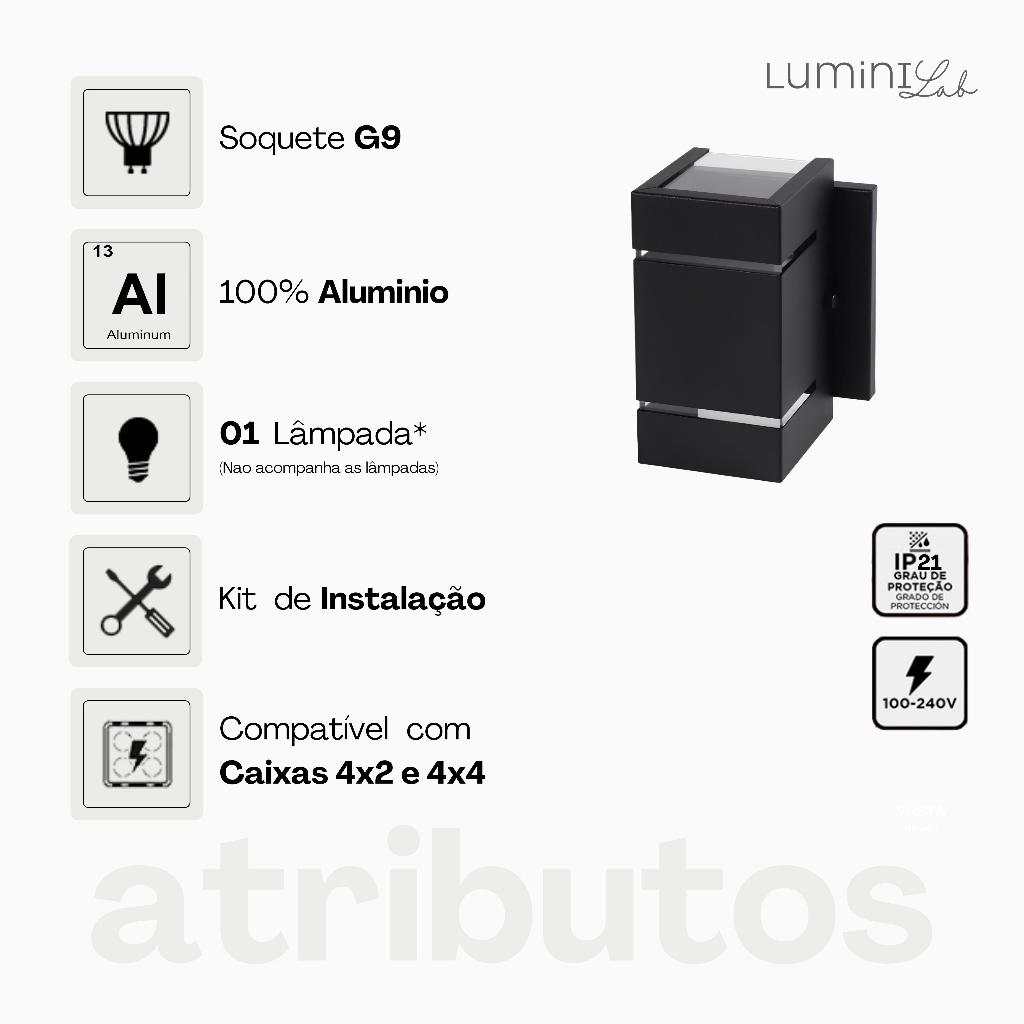 Arandela Catarina Aluminio 2 Fachos 2 Frisos Parede G9 1 Luz Lumini Lab