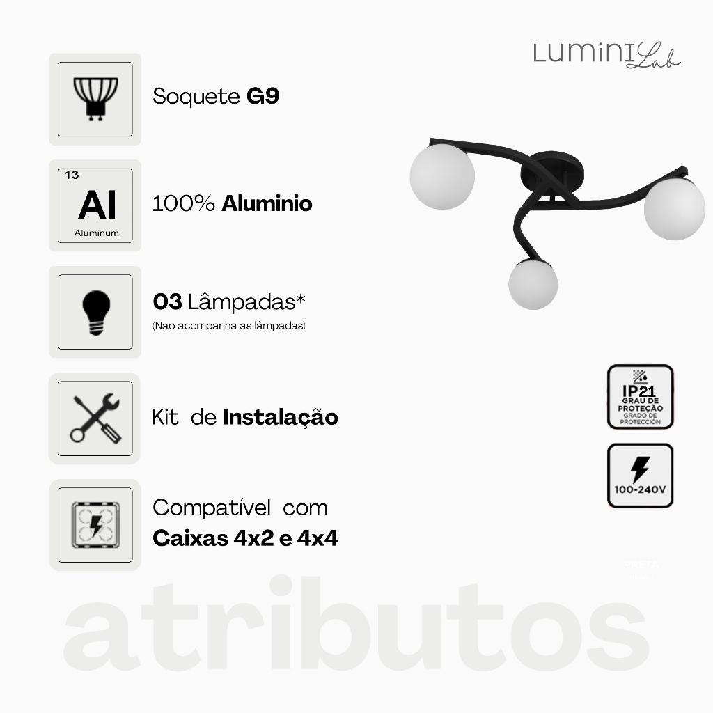 Plafon Marrakesh Aluminio Teto 3 Luzes G9 D12 Bivolt Lumini Lab