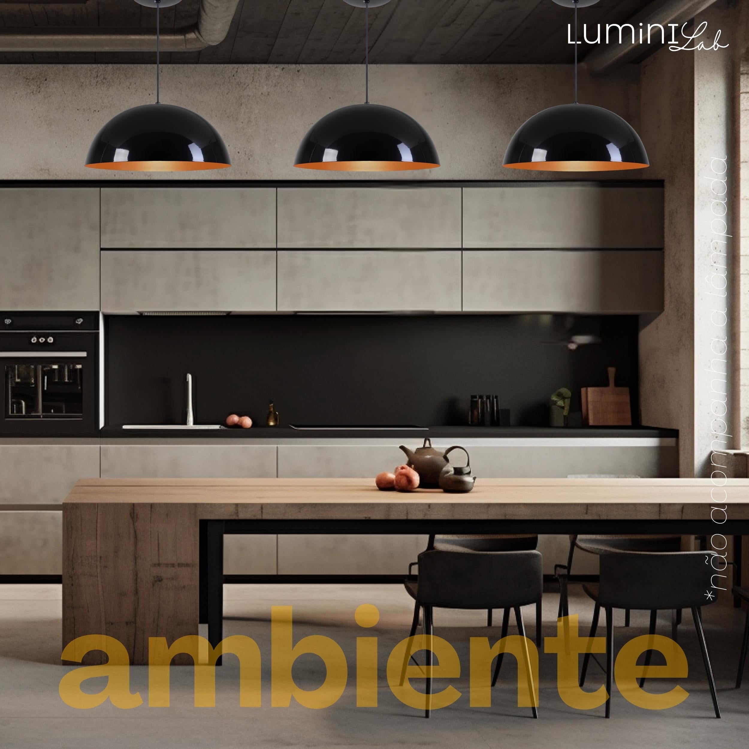 Pendente Meia Lua 48 cm Aluminio Teto E27 1 Luz Lumini Lab