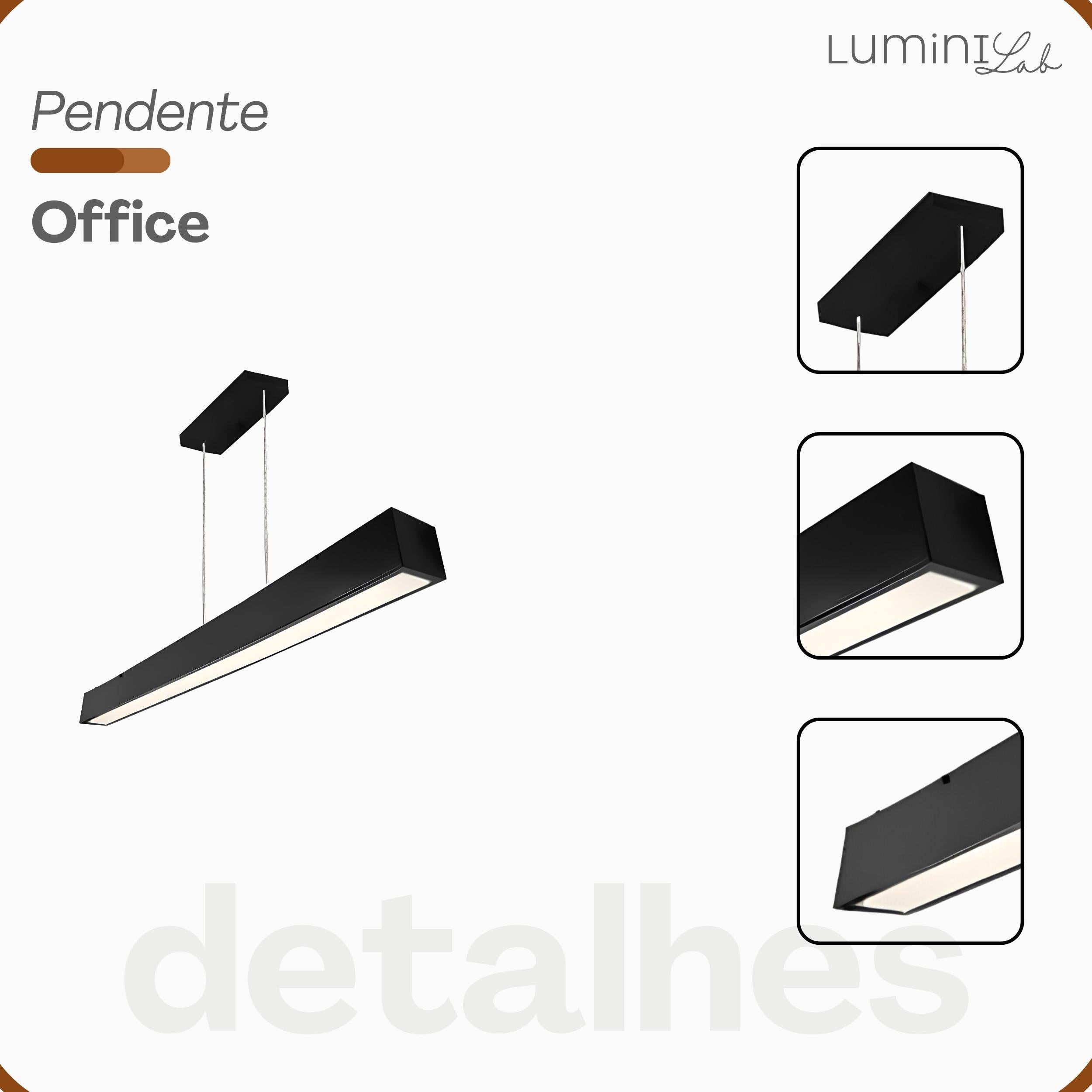 Pendente Office Aluminio Teto Cabo 1 metro 1 Luz T8 Bivolt Lumini Lab
