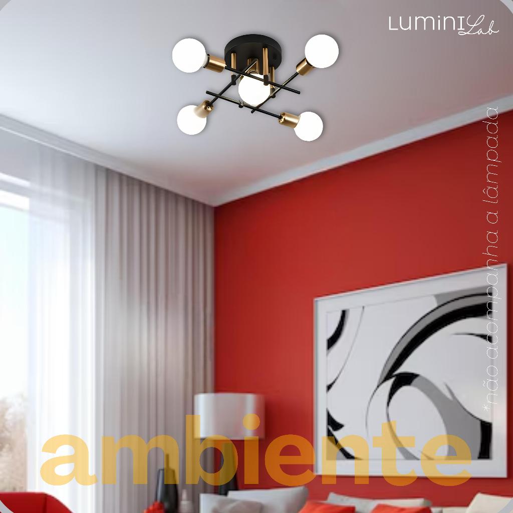 Plafon Central Aluminio Teto E27 5 Luzes Lumini Lab