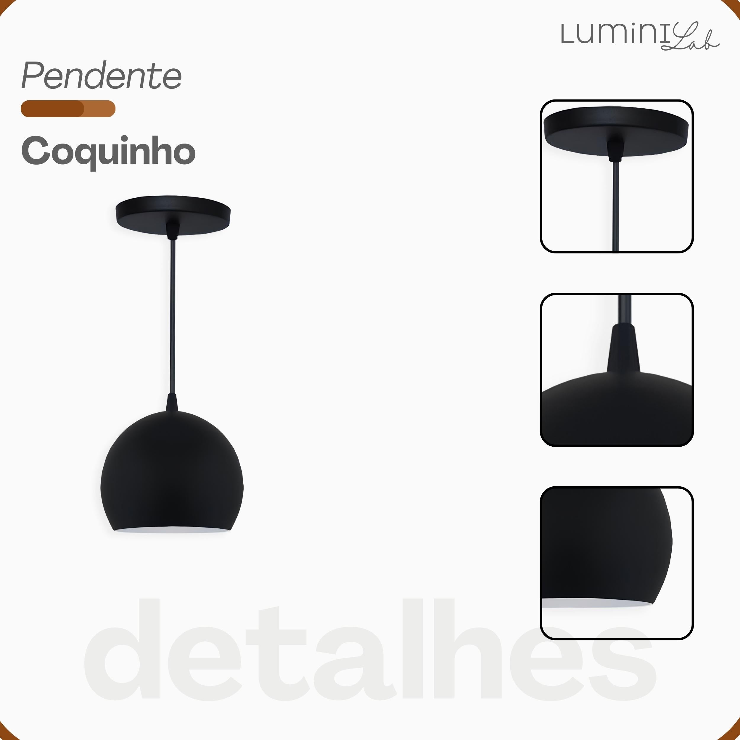 Pendente Coquinho Aluminio Teto E27 1 Luz Lumini Lab
