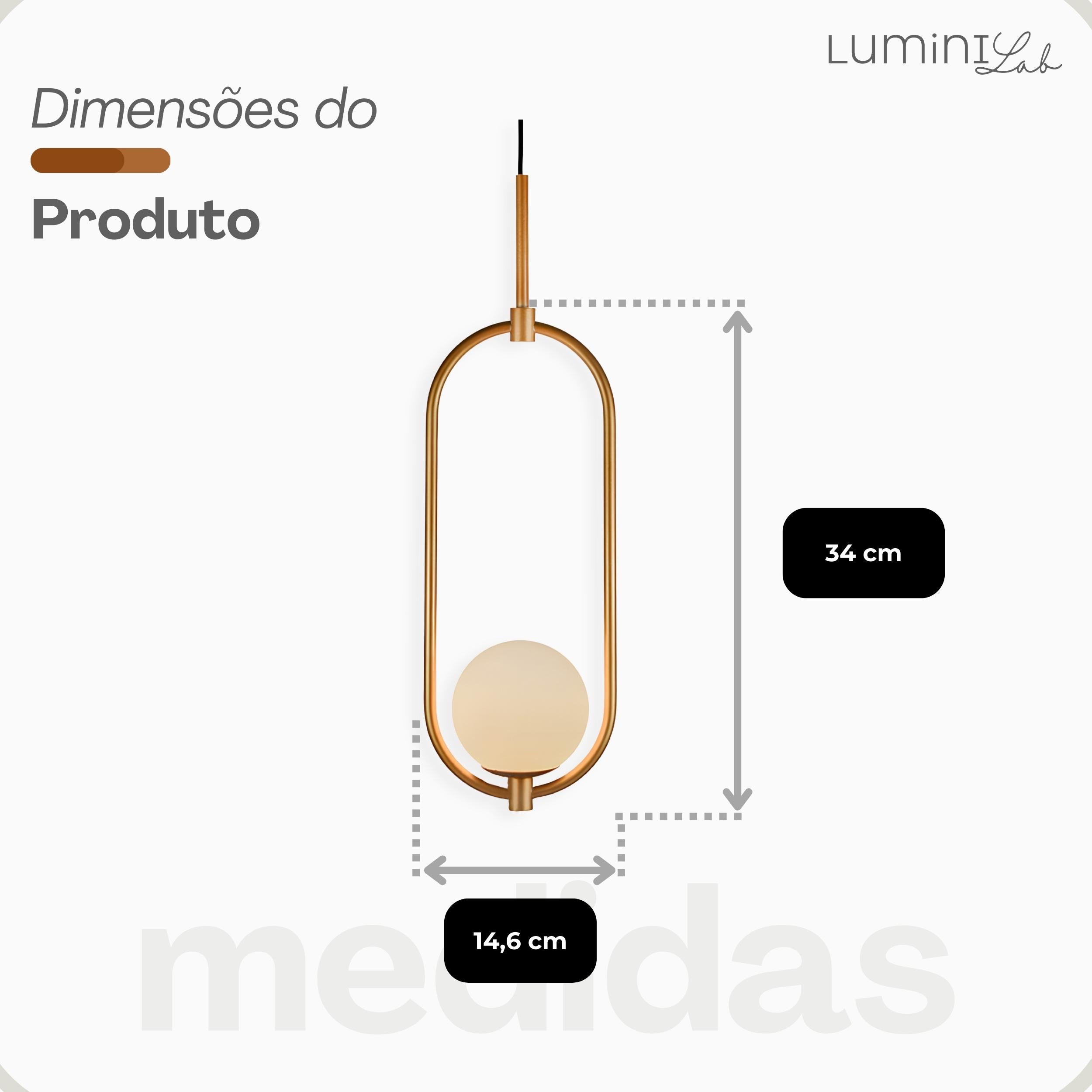 Pendente Arco Aluminio D12 Teto G9 1 Luz Lumini Lab