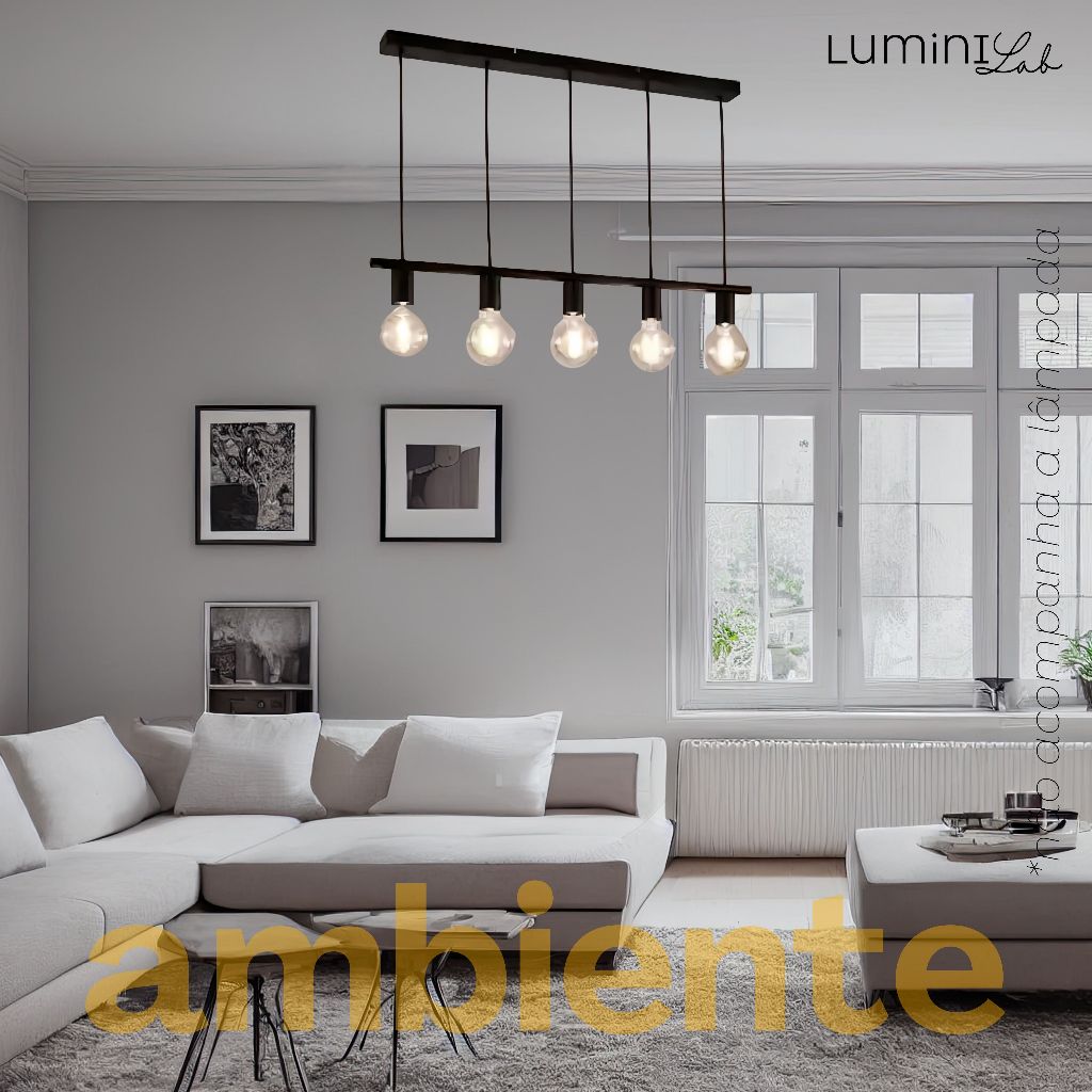 Pendente Koppla Aluminio Teto Cabo 1 metro 5 Luzes E27 Bivolt Lumini Lab