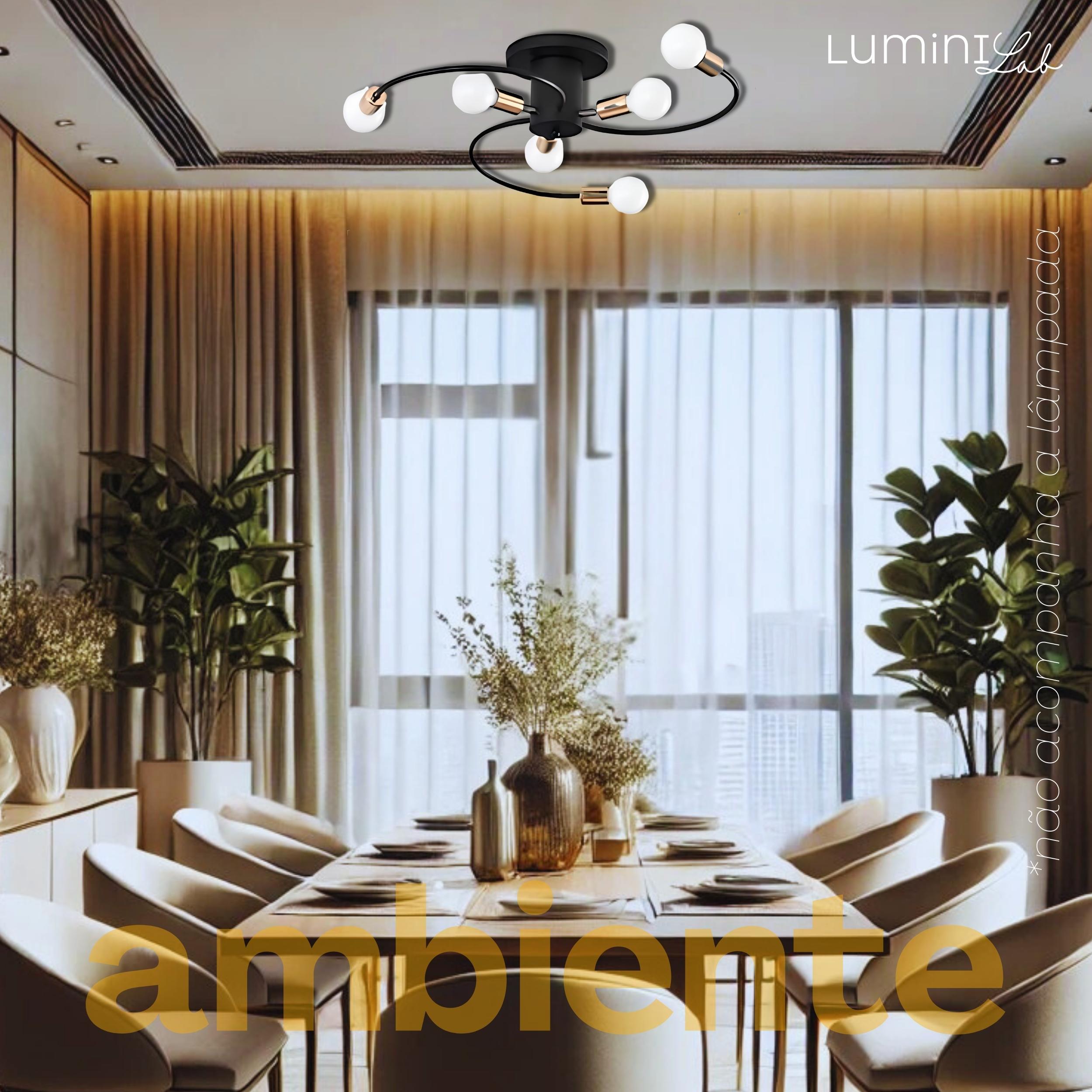 Plafon Esmeralda Aluminio Teto E27 6 Luzes Lumini Lab