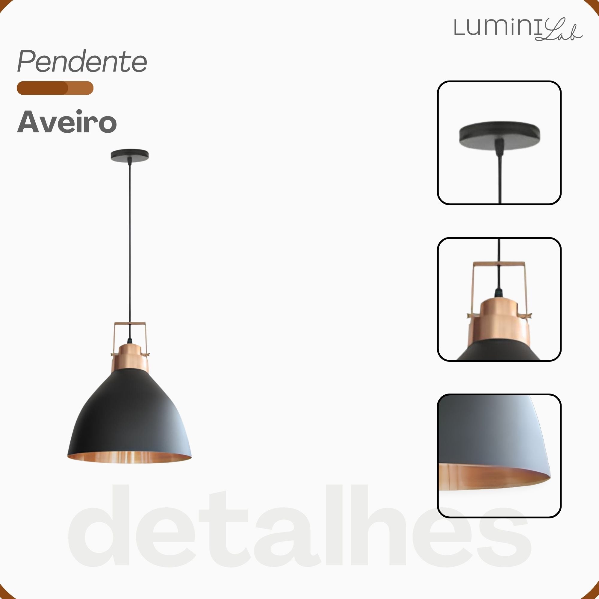 Pendente Aveiro 300 Aluminio Teto E27 1 Luz Lumini Lab
