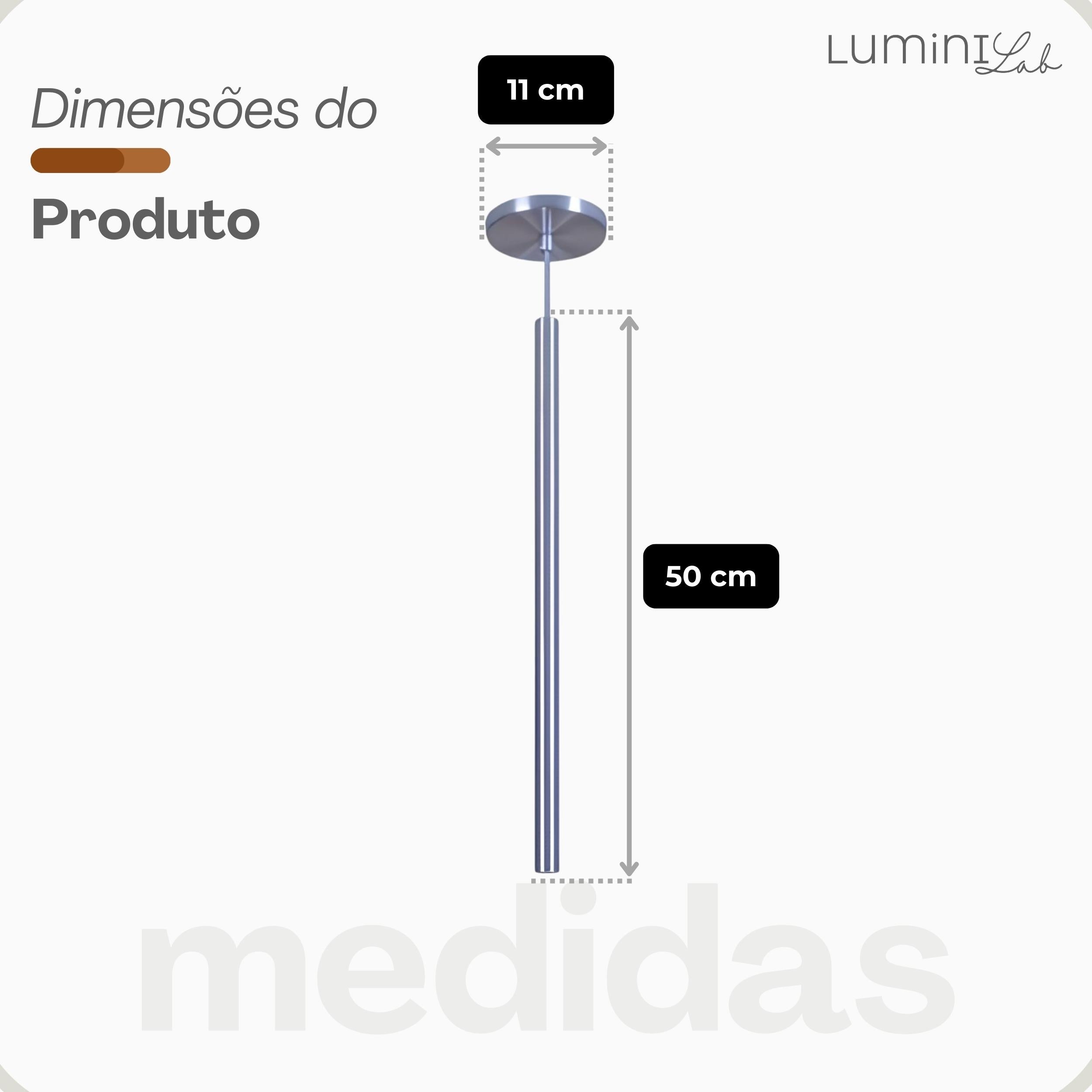 Pendente Tubinho Aluminio Teto Cabo 1 metro 1 Luz GU10 Bivolt Lumini Lab