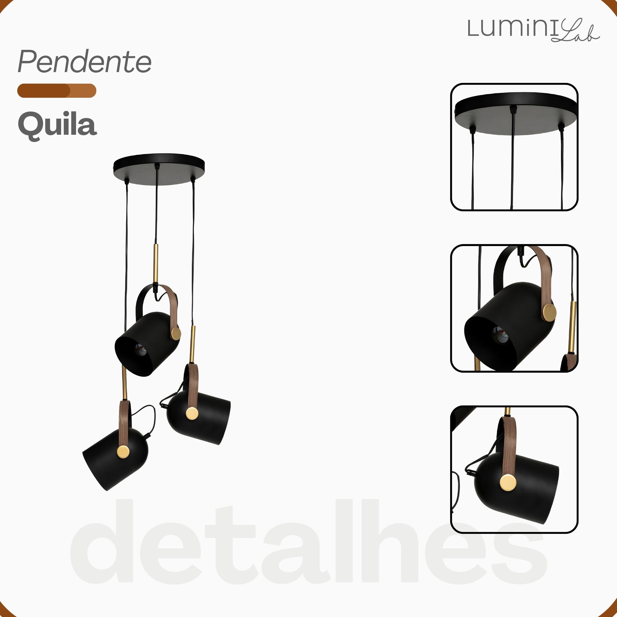 Pendente Quila Aluminio Teto Cabo 1 metro 3 Luzes GU10 Bivolt Lumini Lab