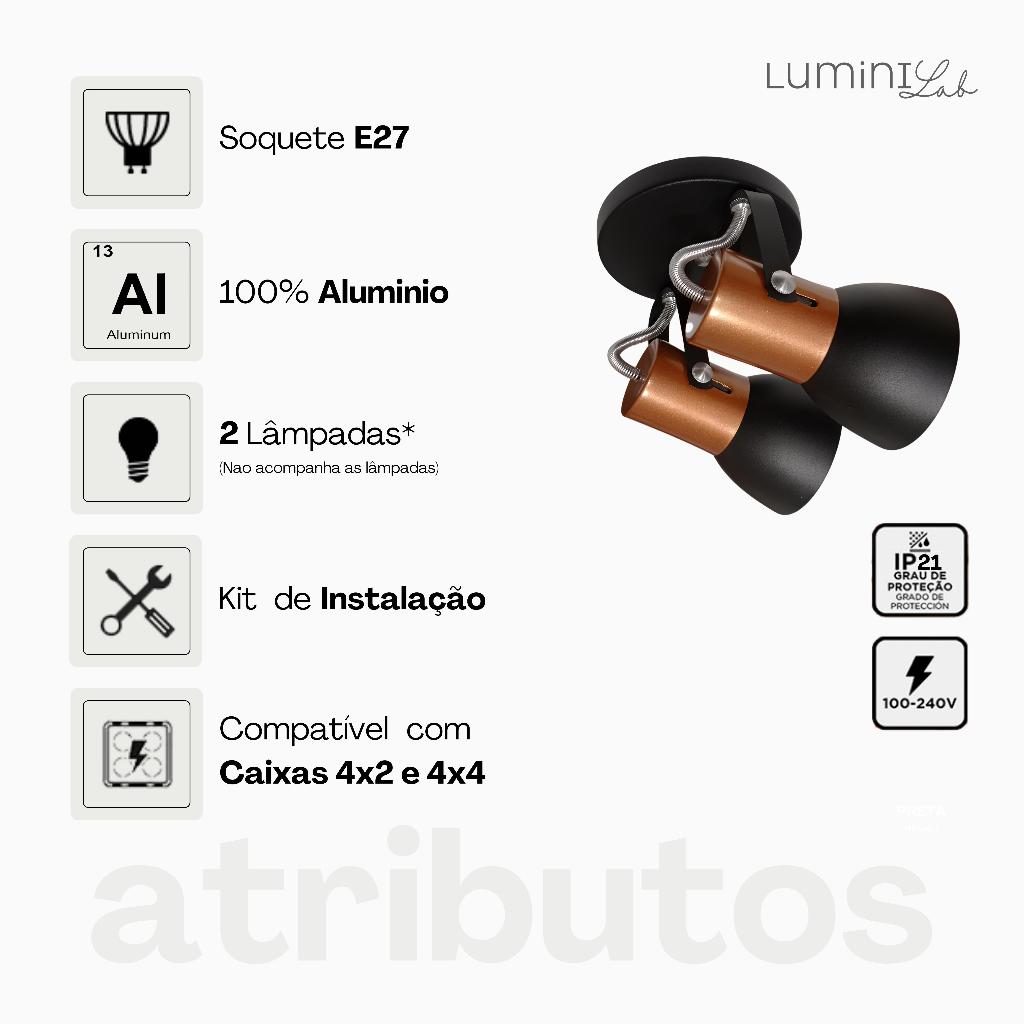 Spot Cone Aluminio 2 Lâmpadas E27 Lumini Lab