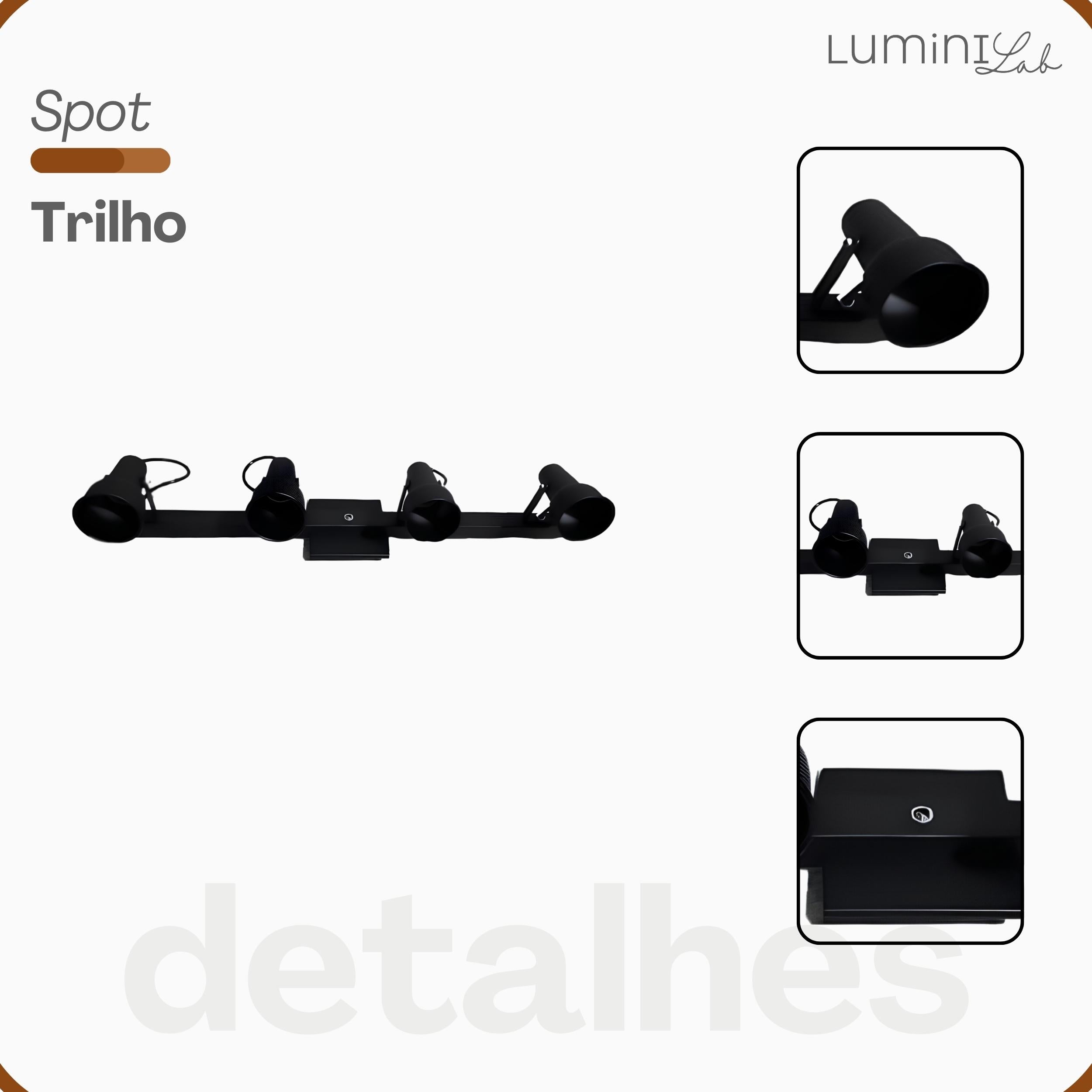 Spot Trilho PAR 20 Aluminio Teto 4 Luzes E27 Bivolt Lumini Lab