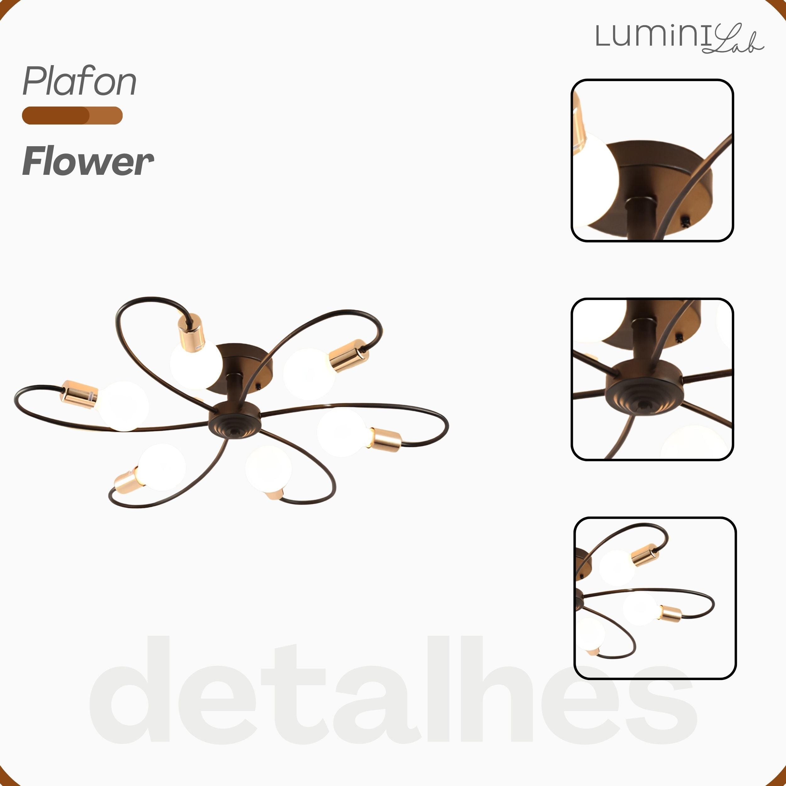 Plafon Flower Aluminio Teto E27 6 Luzes Lumini Lab