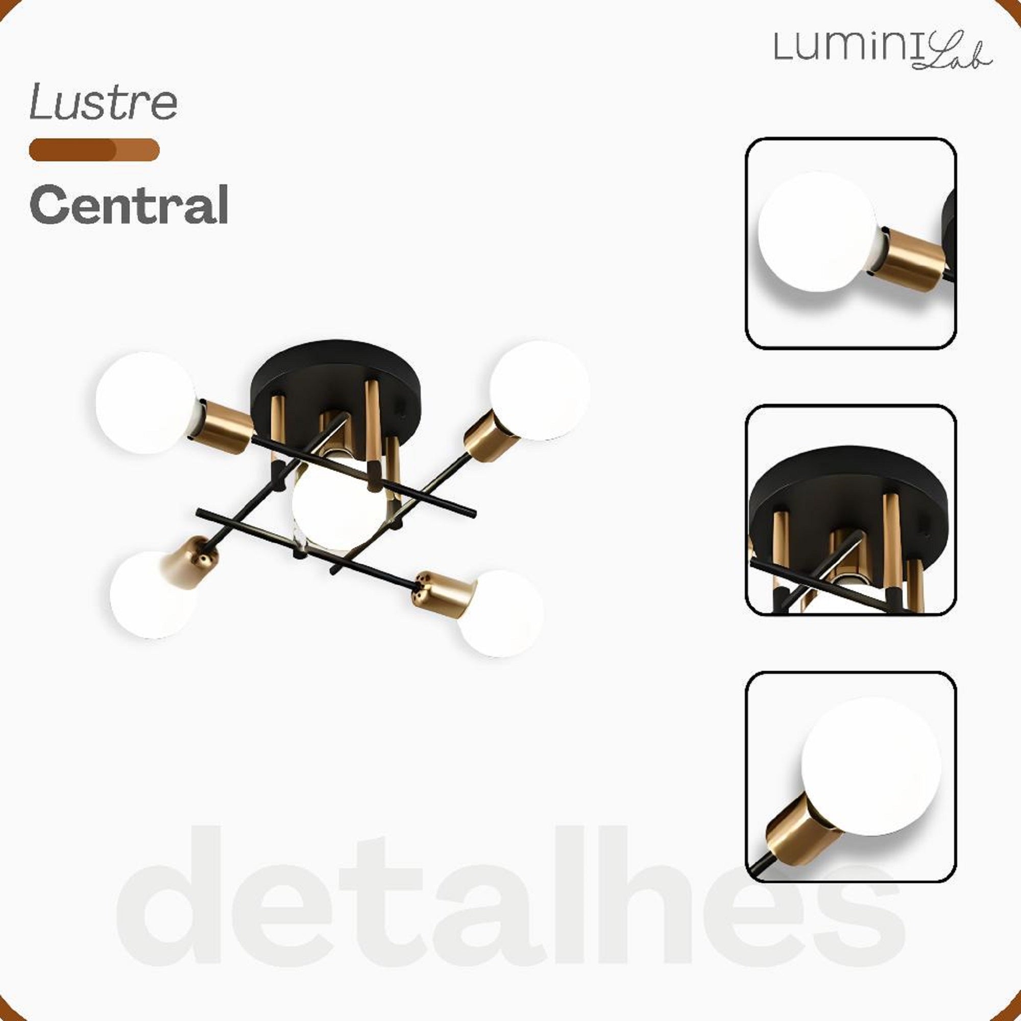 Plafon Central Aluminio Teto E27 5 Luzes Lumini Lab