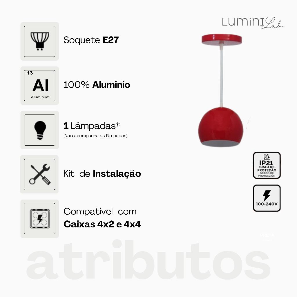 Kit 3x Pendente Coquinho Aluminio Teto E27 1 Luz Lumini Lab